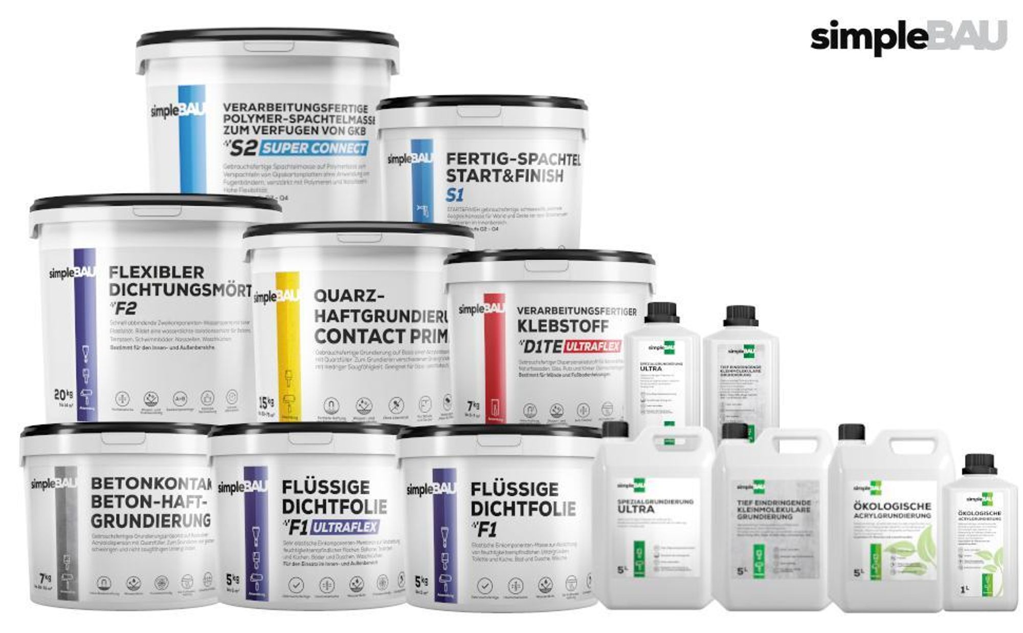 SimpleBau Fertigfliesenkleber 15KG Universal Kleber für Gipskartonplatten +1L Grundierung. Osb,Kleber für schwierige Untergründe Kleber