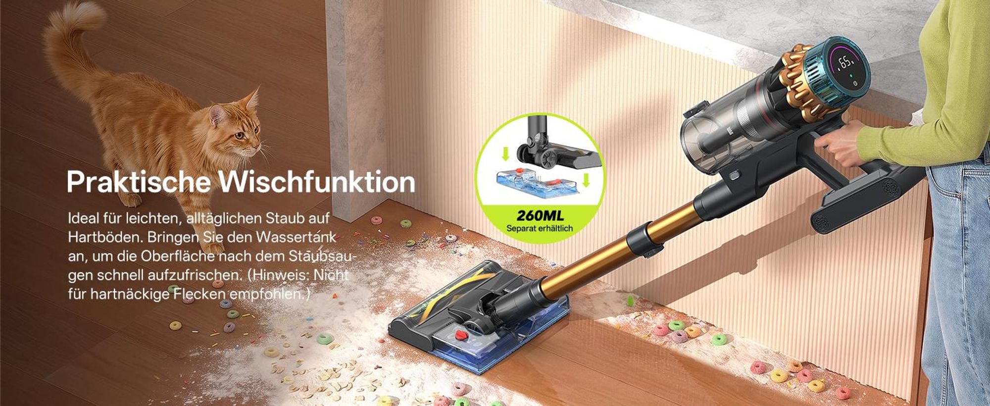 Vactidy V14 Pro Akku-Hand-und Stielstaubsauger, 80000 PA/ 600W/ 60Min, LED-Display, 6-stufiges Filtersystem