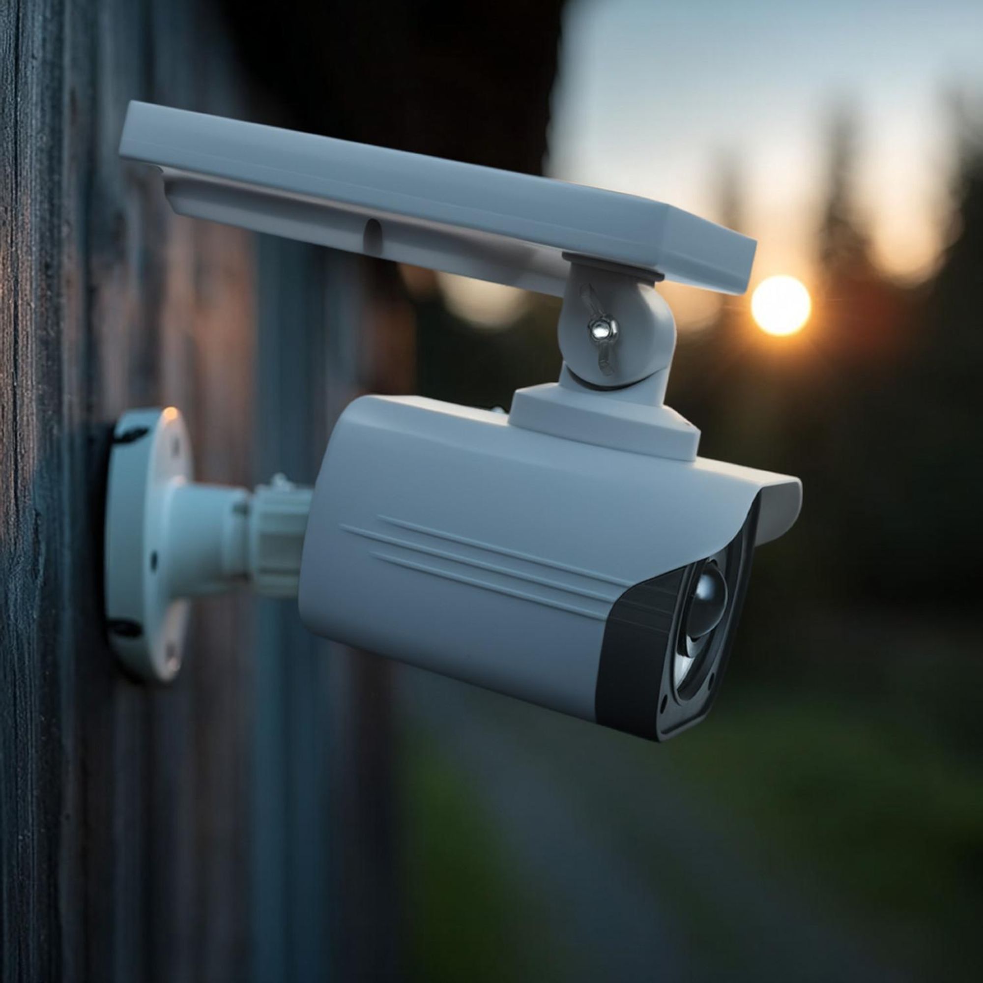 Kamera Attrappe mit LED-Licht Überwachungskamera PIR-Bewegungsmelder Dummy Kamera Solarbetrieben Geeignet für Außenbereich IP66 Wasserdicht