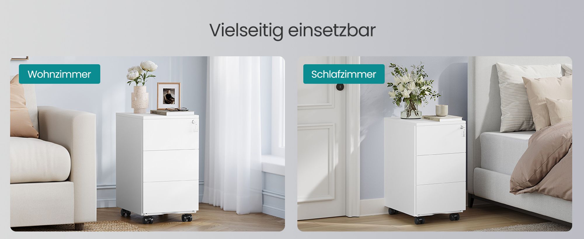 SONGMICS Schubladenschrank, Rollcontainer, Aktenschrank, Metallschrank, Druckertisch, abschließbar