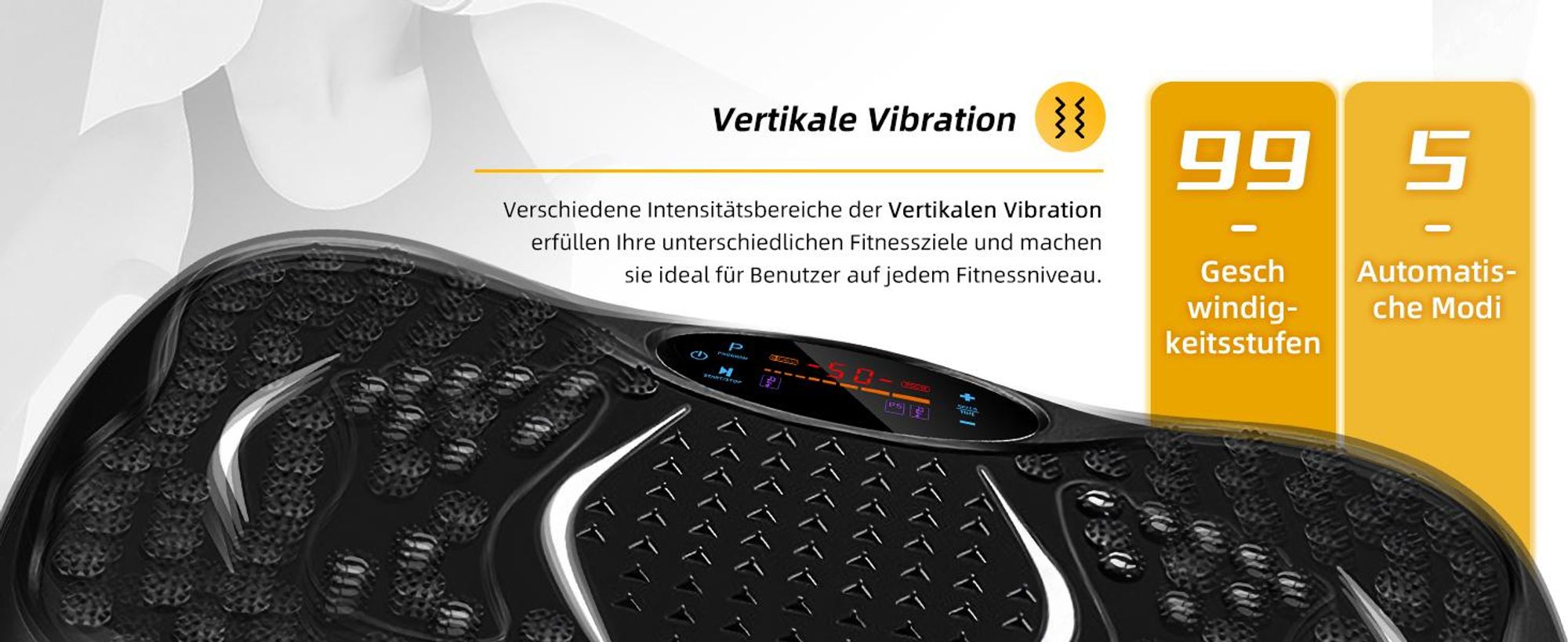 Vibrationsplatte, Vibrationsgeräte, Vibrotraine, Vibrationsplattform, 5 Ausbildungsprogramme, 99 Stufen, Bluetooth Lautsprecher, mit 2 Expanderbänder