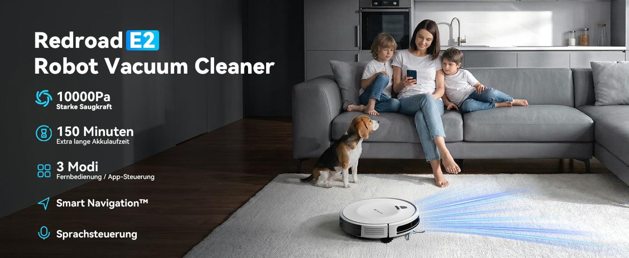 Staubsauger Roboter 10000Pa,Ultradünn & Leise, 150 Min Laufzeit, Ideal für Teppiche, Tierhaare und Hartböden, mit WiFi/Alexa/App-Steuerung