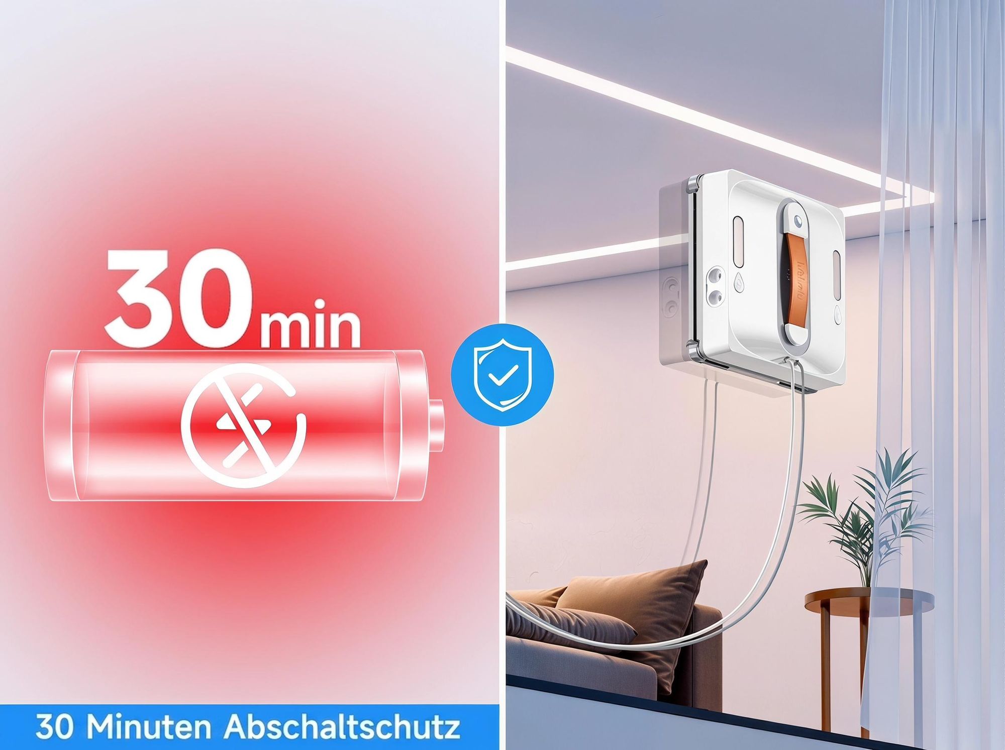 Lubluelu Smart Fensterputzroboter, 9000Pa Saugkraft, Automatische Routenplanung, Kantenreinigung, Waschbare Mikrofasertücher, Doppelseitige Sprühdüsen