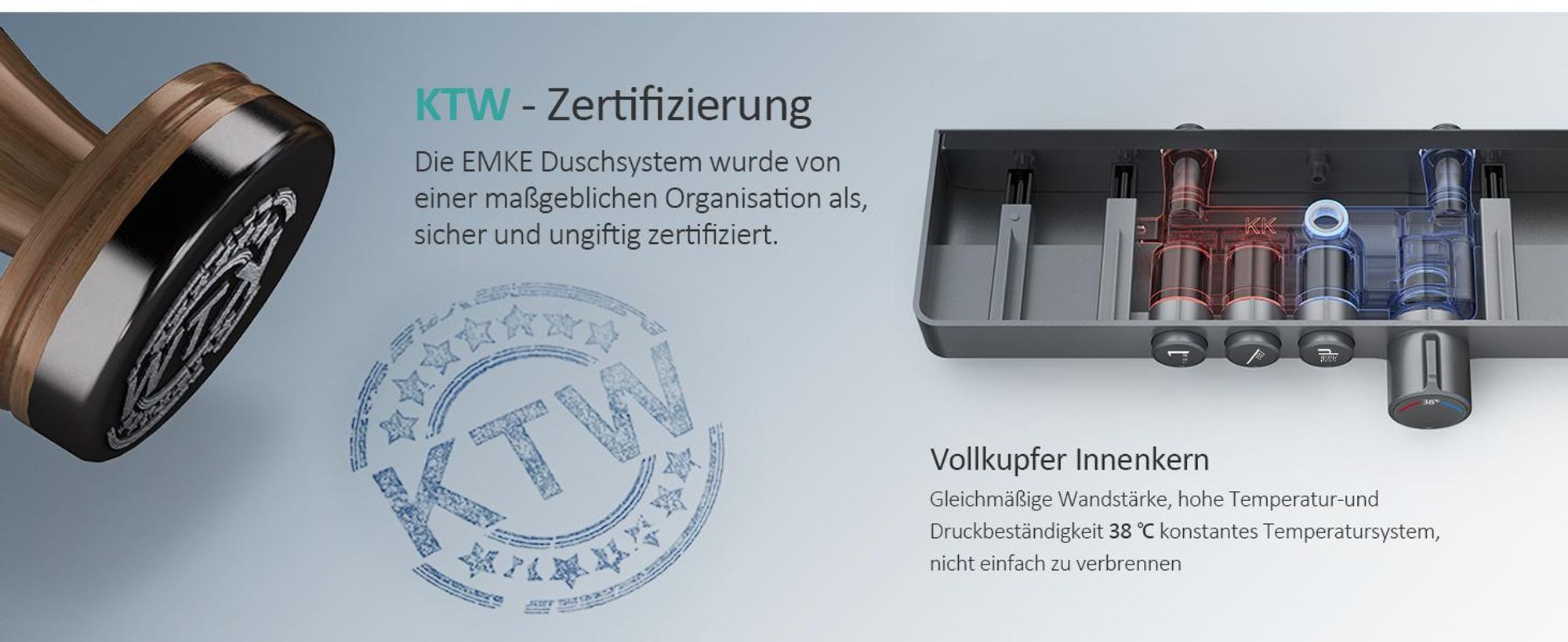 EMKE Duschsystem mit Thermostat 1146x450x480mm Glasablage Handbrause mit 3 Strahlarten Regendusche, Bad- & Duscharmaturen, KTW, Anthrazit Matt F10