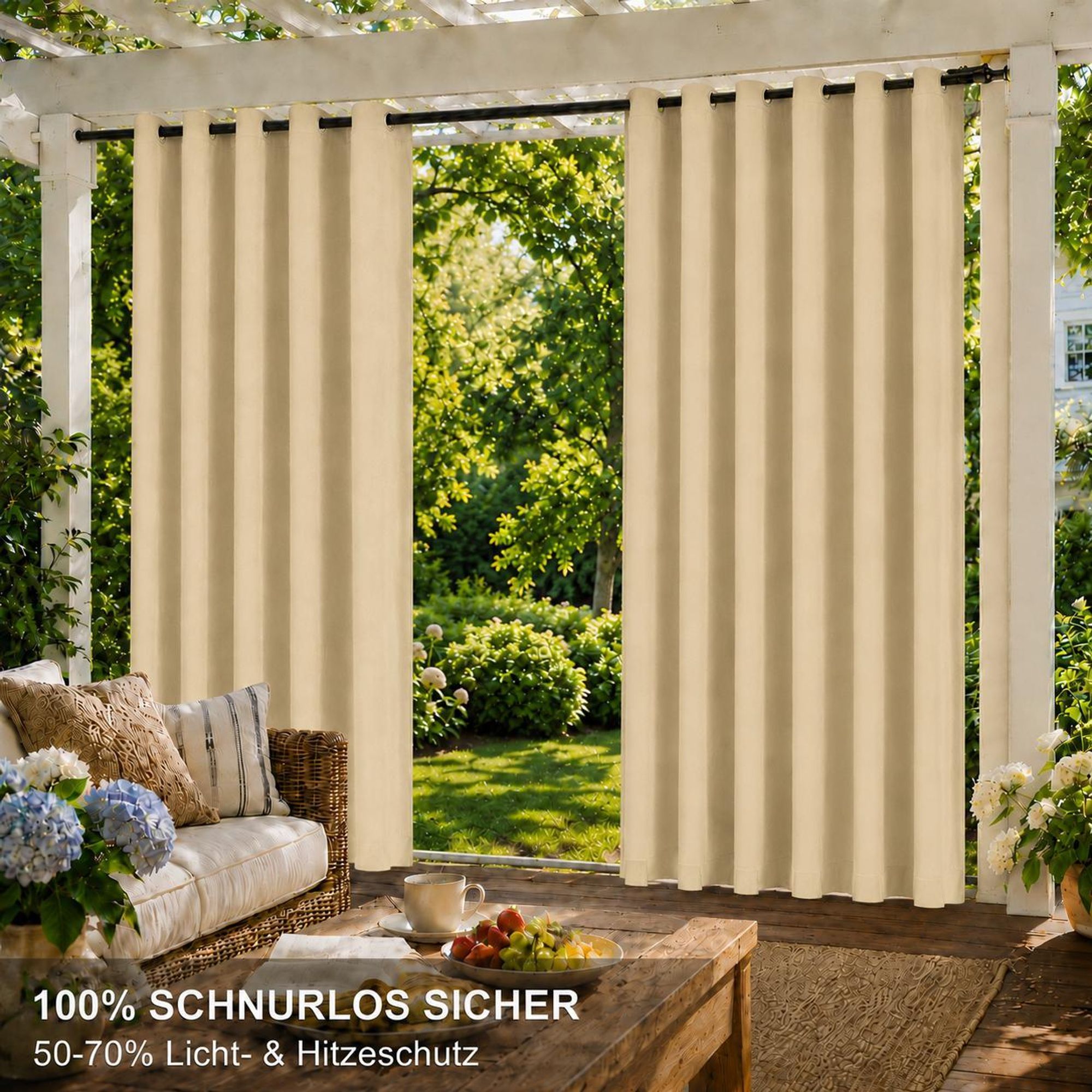 1x Garden Outdoor Vorhang Wetterfest Mit ösen Wasserdicht Sichtschutz UV-Schutz für Balkon Terrasse Patio Pavillon, 132x243cm, Beige