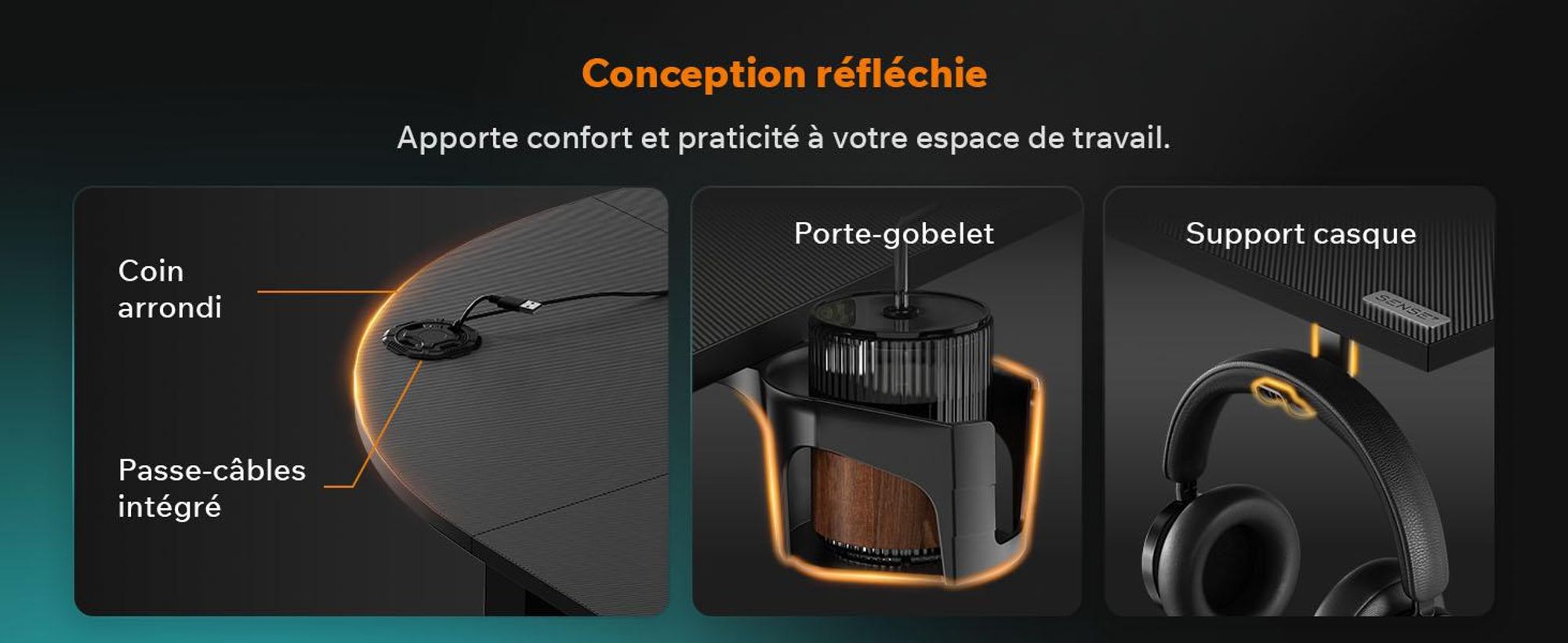 Bureau d'angle gaming Sense7 RONG, forme en L, 154x117 cm - Noir, aspect carbone. Bureau pour ordinateur, idéal pour les joueurs, montage flexible, parfait pour un bureau à domicile