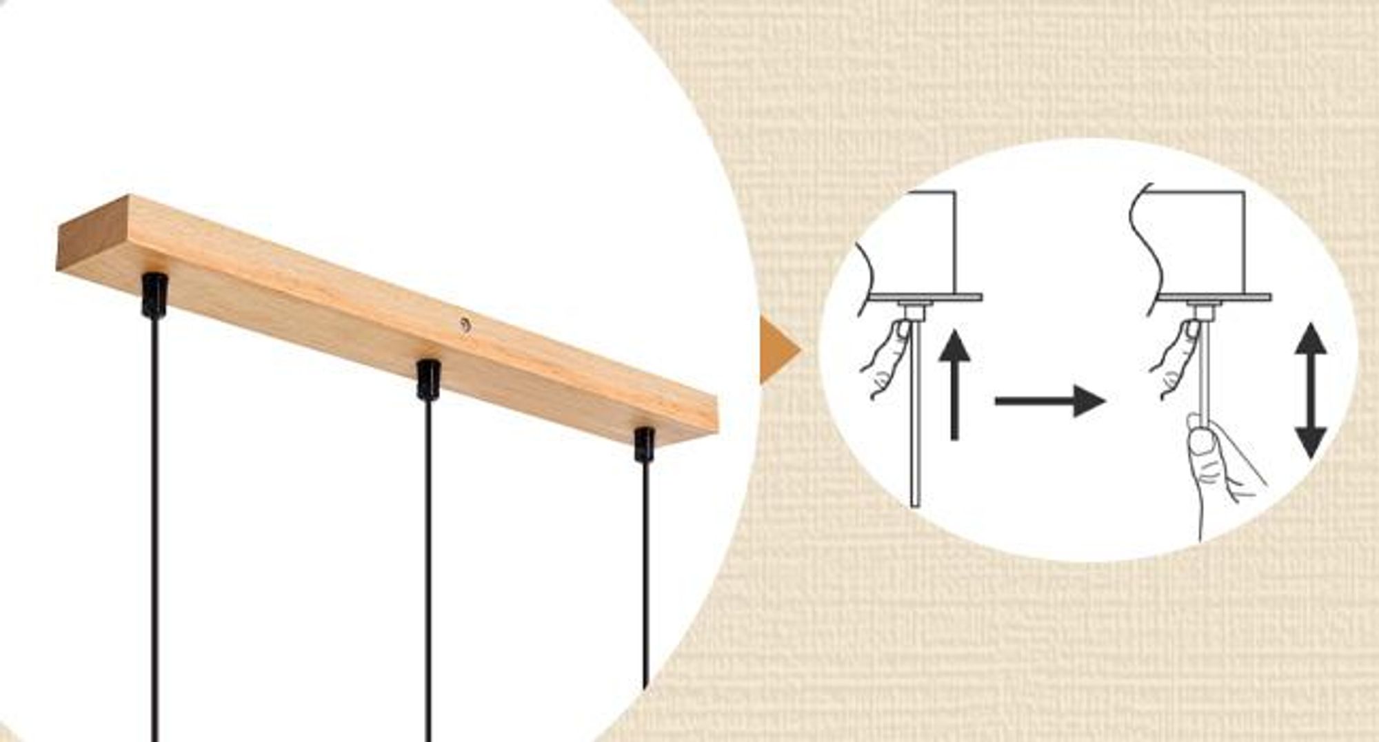 ZMH Pendelleuchte Holz Weiß Esstischlampe 3 Flammig Vintage Hängeleuchte E14 Hängelampe mit Stoffschirm für Wohnzimmer Restaurant Schlafzimmer Küche
