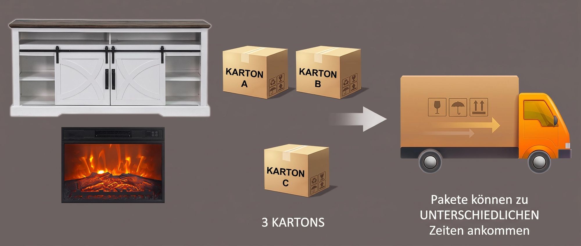 Parrot Uncle TV-Schrank mit Kamin 173cm, Weiß Modern, MDF & Stahl, Schiebetüren, Fernbedienung, für Wohnzimmer & Schlafzimmer