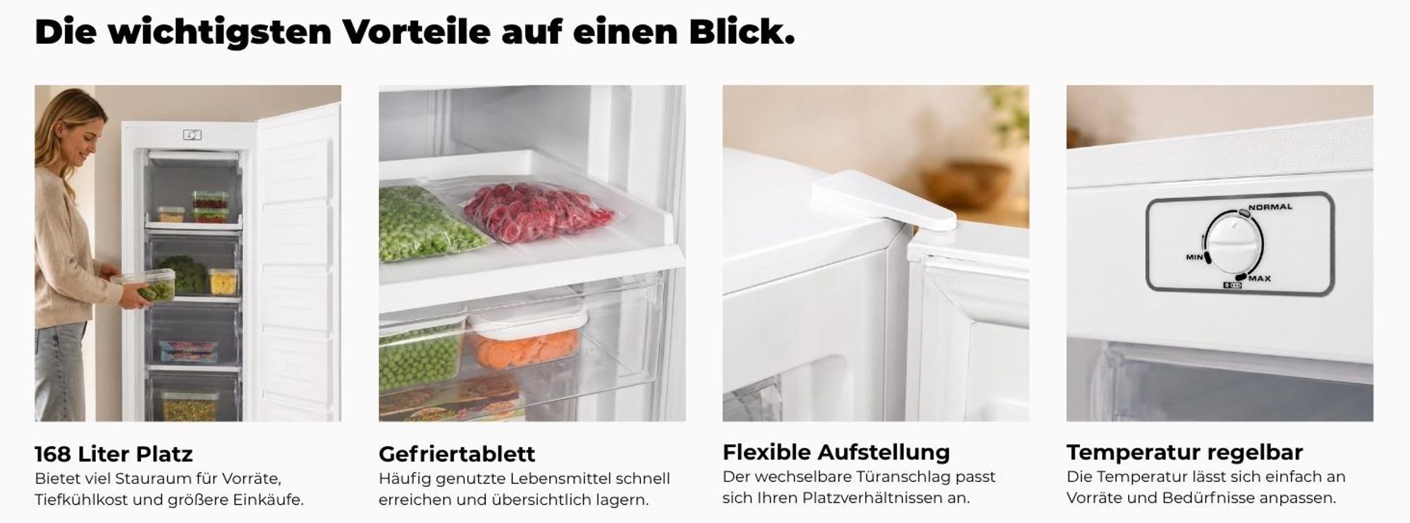 Exquisit Gefrierschrank GS5230-H-040D weiss | Tiefkühlschrank Groß 168 L Volumen | 4* Gefrieren | Türanschlag wechselbar