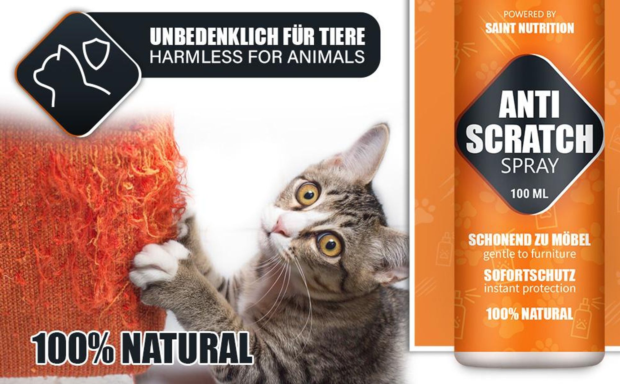 Saint Nutrition® Anti Scratch Spray – Katzenspray – Fernhaltespray – für Katzen – Anti Kratz Spray - Katzenabwеhr – zum Vertreiben von Katzen – Katzen