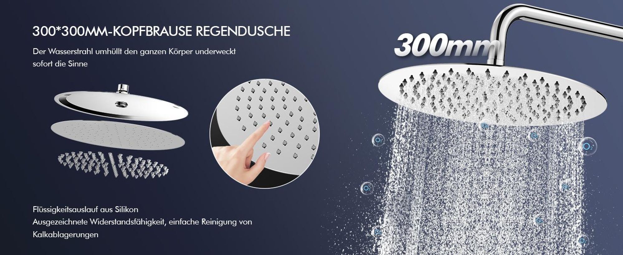 Homelody Duschsystem mit Thermostat und Glasablage, Brausegarnitur 3 Wasserausgabemodi, 12 Zoll Regendusche, Chrom