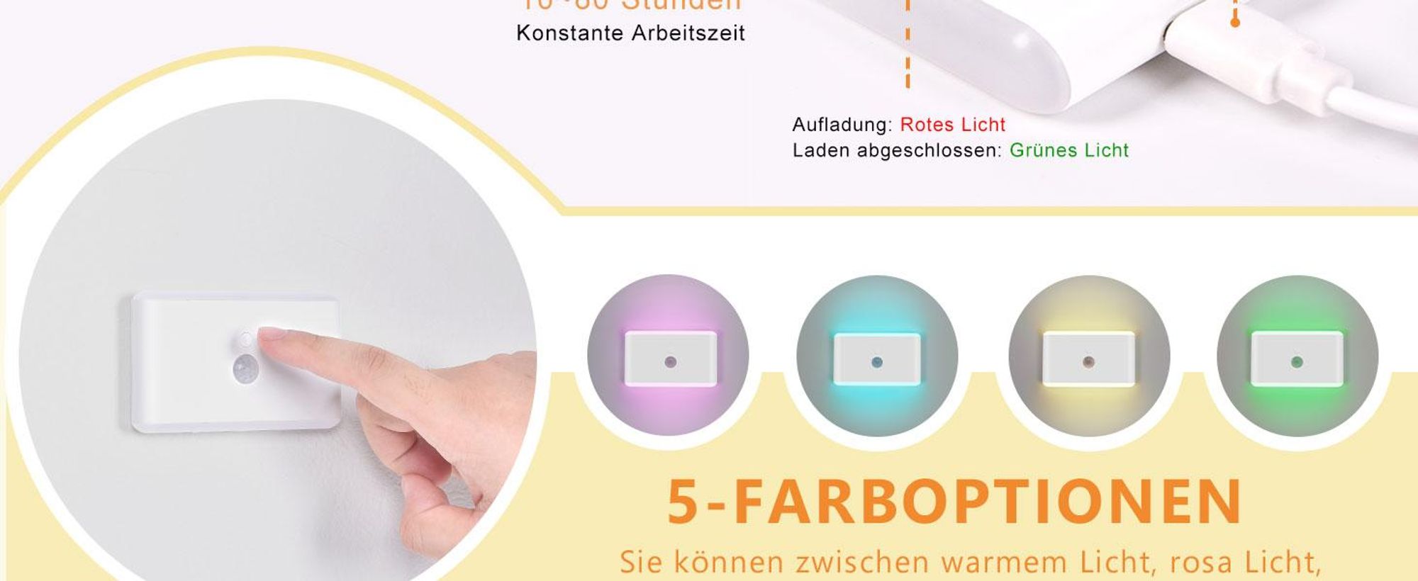 2 Stück RGB Nachtlicht mit Bewegungsmelder, 7 Farben dimmbares LED Licht, wiederaufladbar für Treppe Flur Schlafzimmer, magnetisches Design