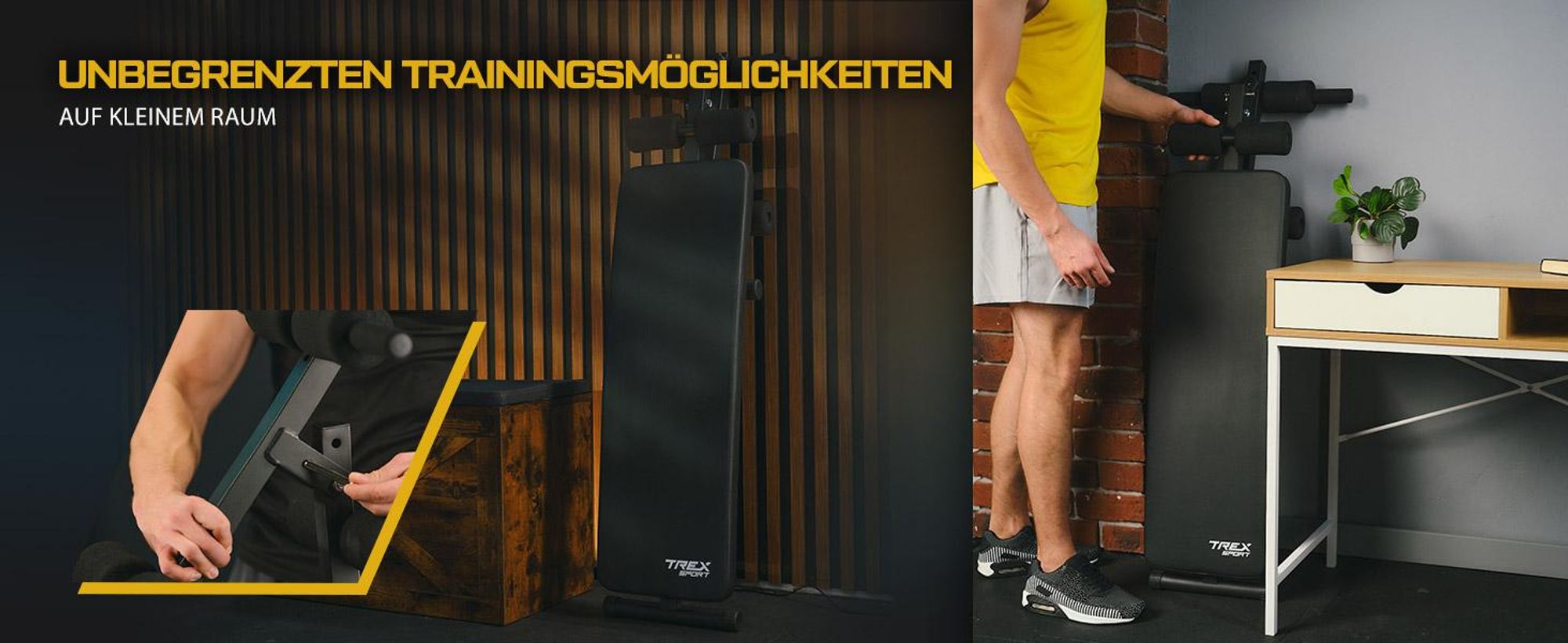 TREX SPORT Sit Up Bank Hantelbank klappbar TX-050B | Trainingsbank Schrägbank mit Beinstrecker, Griffen | Bauchtrainer & Rückentrainer für zuhause