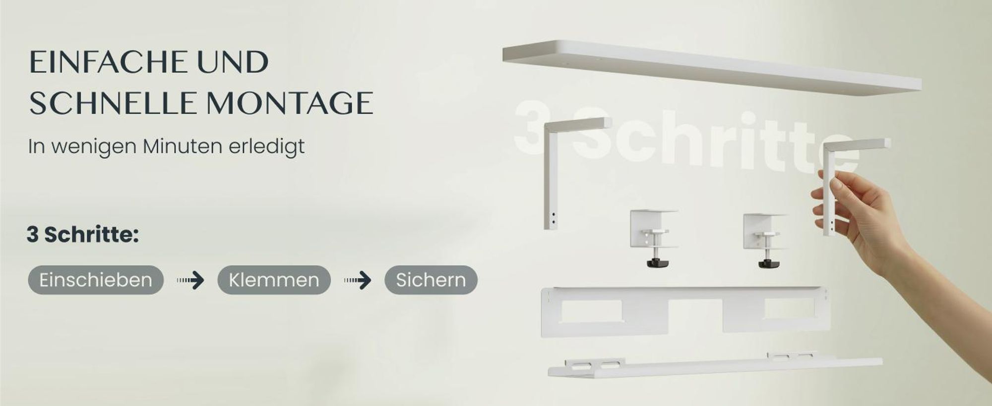 FLEXISPOT Monitorständer mit Klemme, 2 Ablagen, Kabelmanagement, 20 kg Tragkraft, 100 x 20 cm, bis 25 mm Tischplatte, Weiß