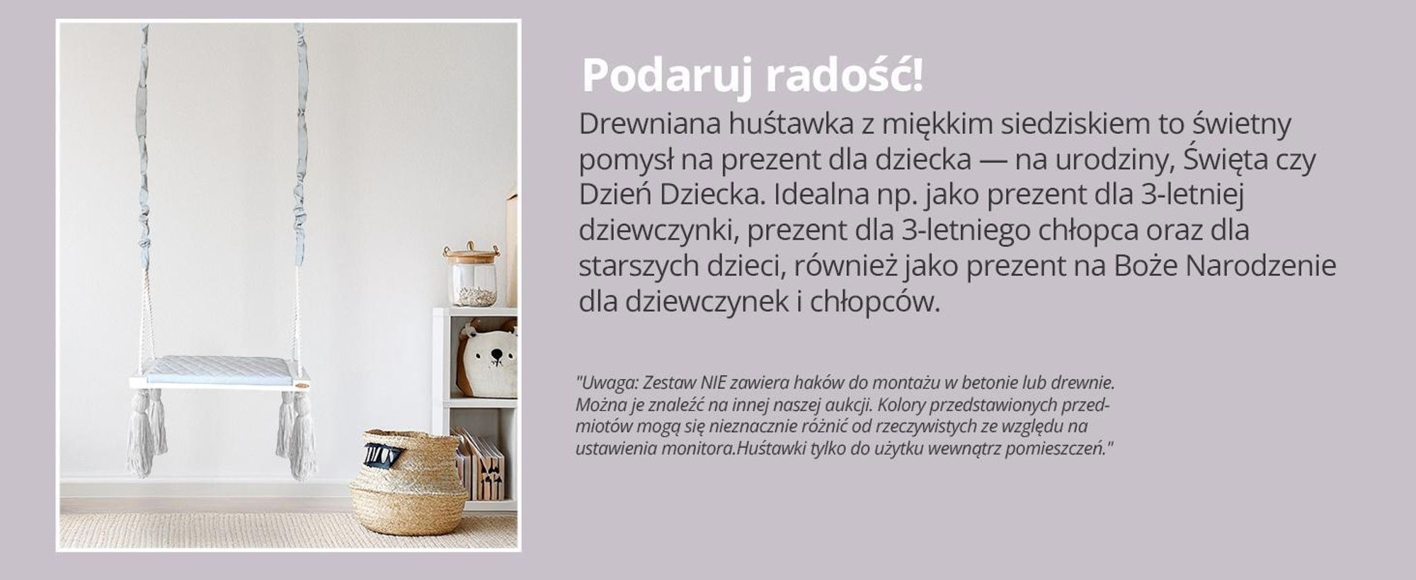 Create for you® - Drewniana Huśtawka dla Dzieci bezpieczna, domowa - duży Bujak dziecięcy, Indoor, Siedzisko miękki materiał, z Regulacją Wysokości - Beż