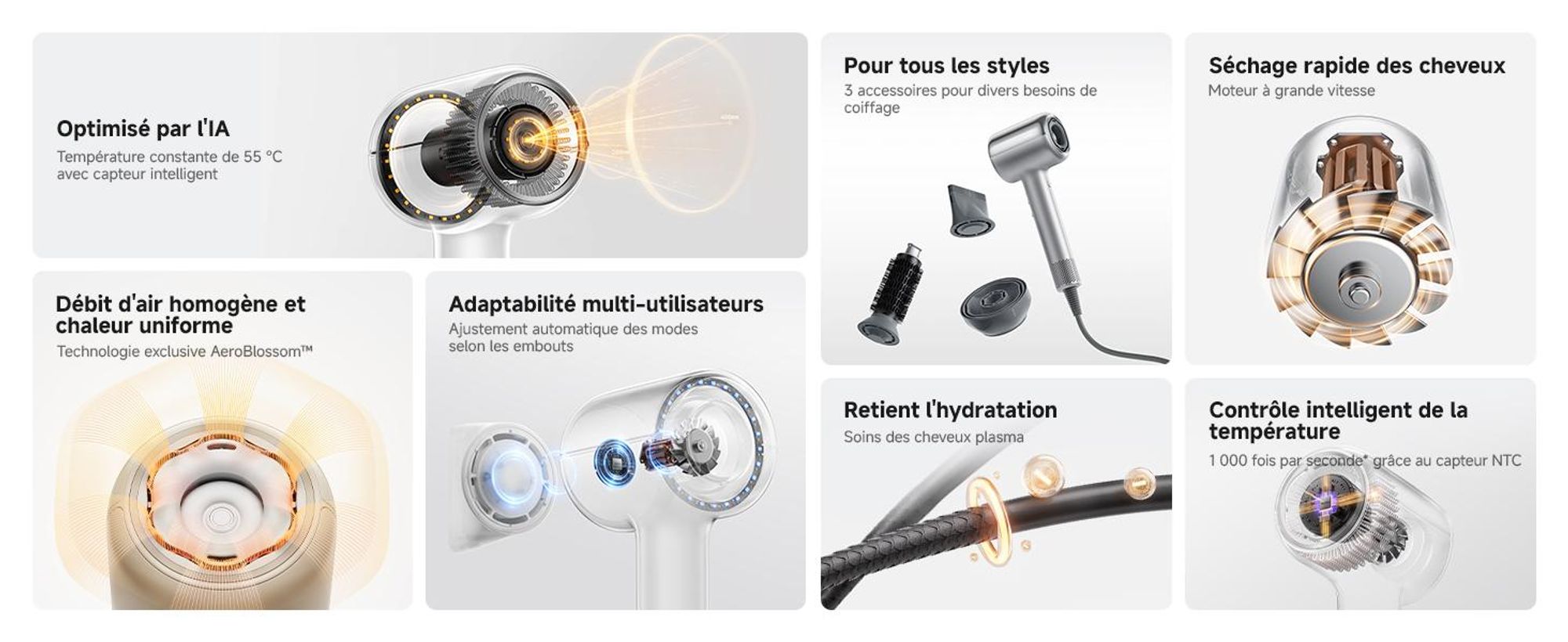 MOVA SHINE 20 Sèche-cheveux Argenté – Contrôle intelligent de la température, séchage rapide et soin capillaire multi-styles