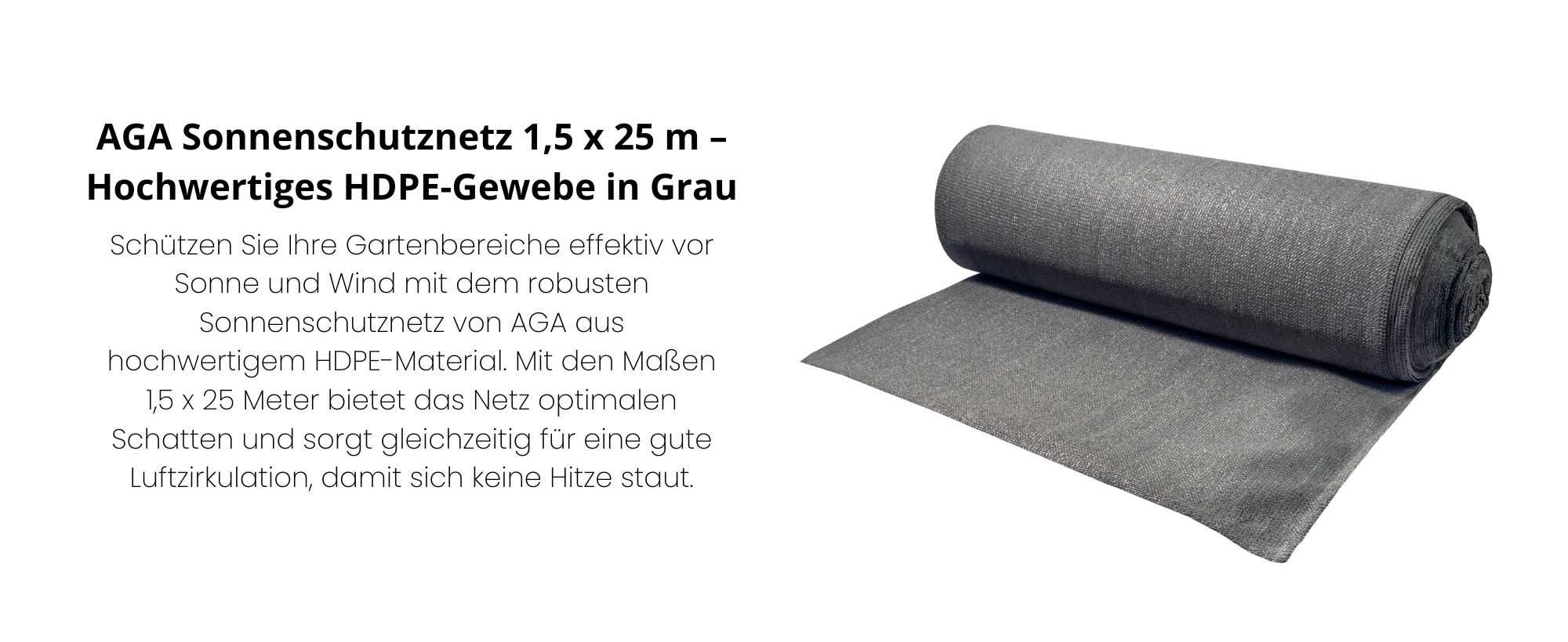 Aga Zaunblende, Sichtschutz 1,5x25 m Grau, 130g/m² HDPE und PP, Schattiernetz, UV Schutz wetterbeständiges