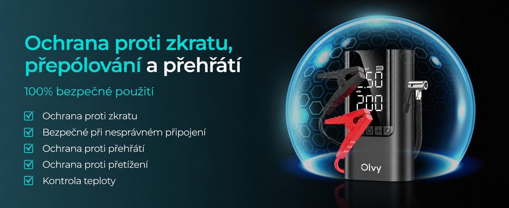 Startovací powerbanka Olvy s kompresorem 6000A - startovací zařízení pro 12V benzín/naftu, LED světlo, startovací zařízení, powerbanka, posilovač autobaterie, 12000mAh