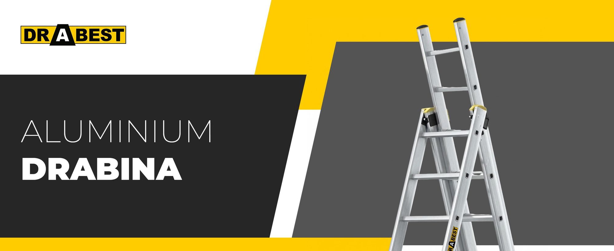Drabest | drabina aluminiowa PRO Series - drabina wielofunkcyjna 3-częściowa - drabina przemysłowa - 3×7 stopni - wysokość robocza 5 m - udźwig 150 kg