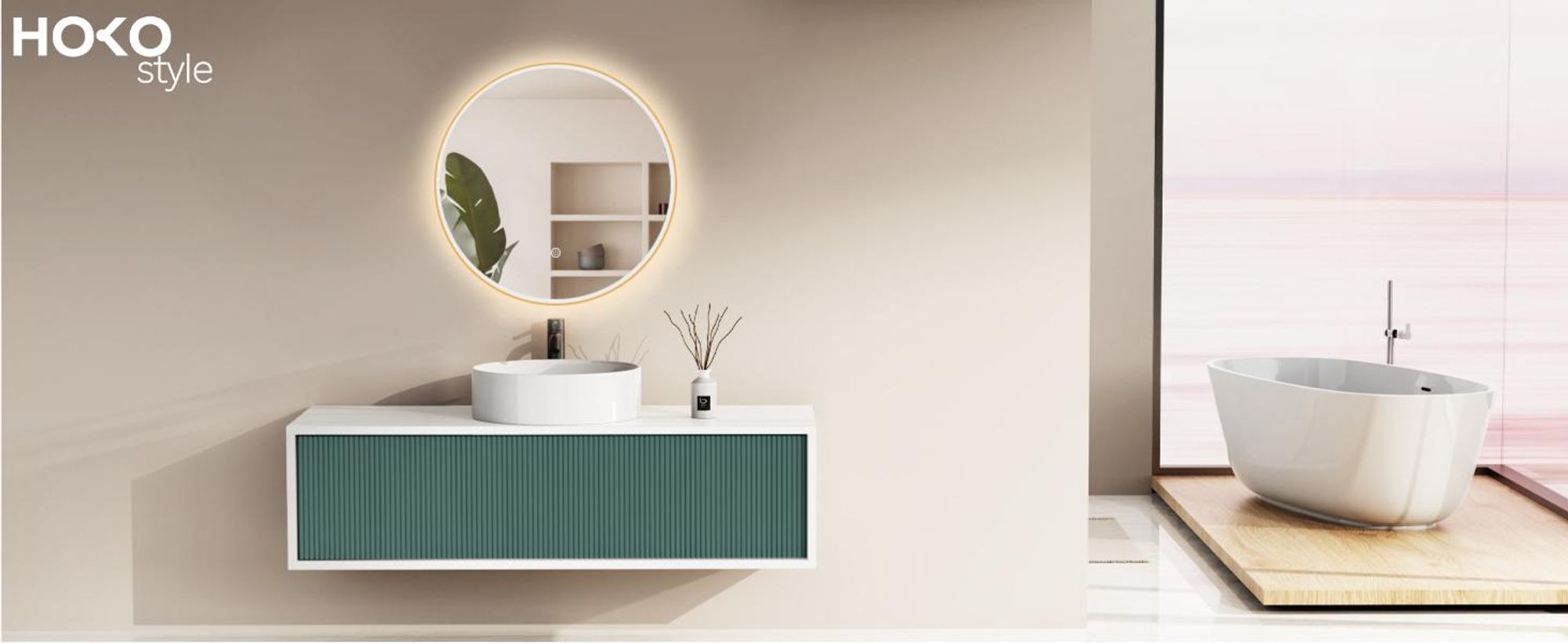 HOKO Design Badspiegel rund 60 cm Riga mit Metall Rahmen Gold. Runder Wandspiegel Energiesparend LED beleuchtet, Touch Schalter,Lichtfarbe Wechsel.