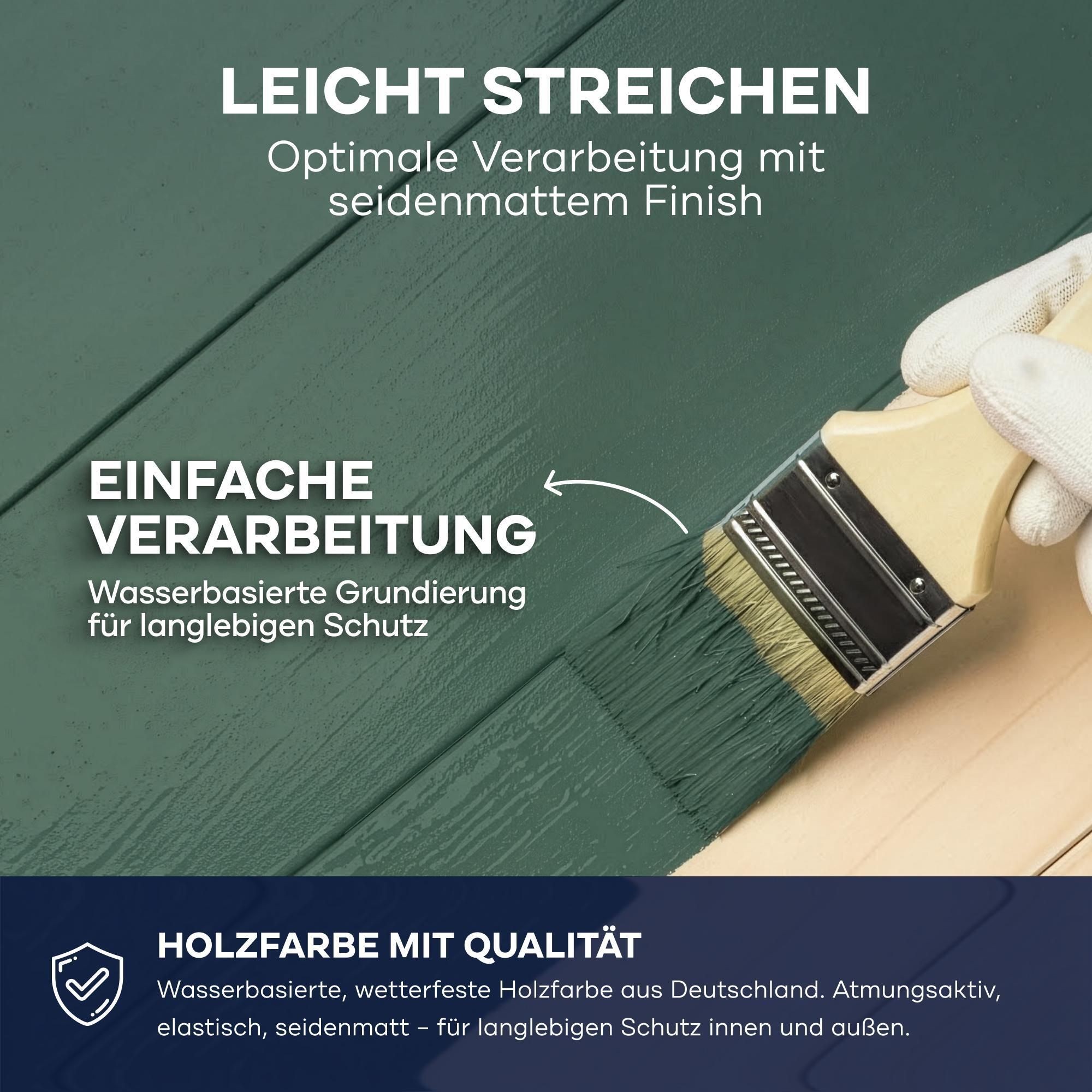 Plid Holzfarbe Moosgrün 2,5l + Pinselset 3-tlg. / Innen & Außen - Wetterschutzfarbe Holzfarbe Außen - Dauerhafte Holzschutzfarbe - Holzlack