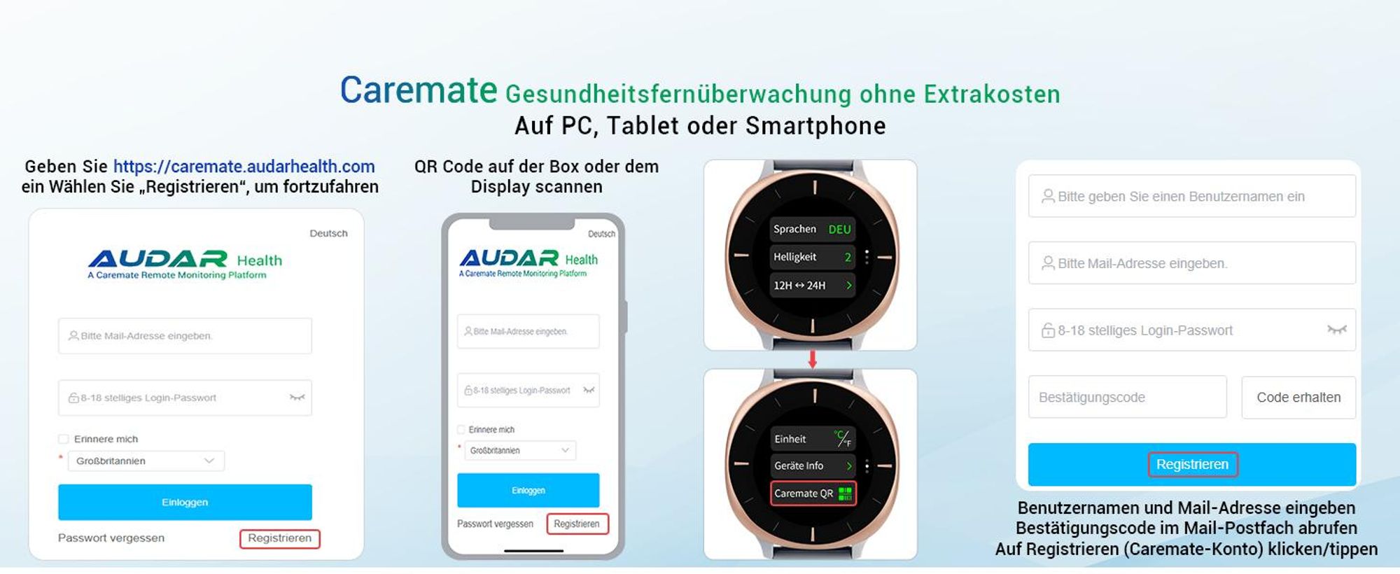 Gesundheitsmonitor Uhr 24/7 Lebenszeichen-Tracker mit Sturzerkennung & SOS-Auslöser - Audar E2