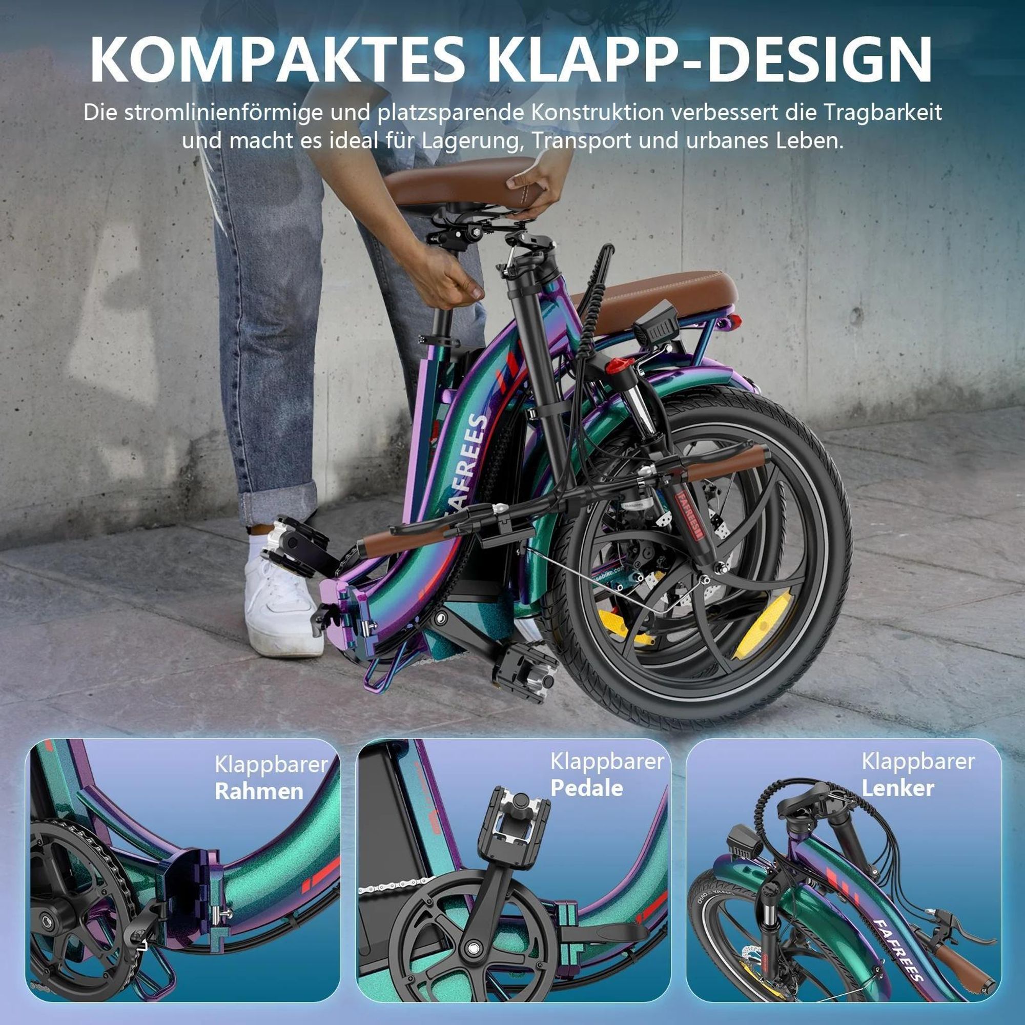 E-Bike FAFREES F20+ Pro - Motor 250W Batterie 36V25Ah 20 Zoll Reifen Mechanische Scheibenbremsen - Aurorablau