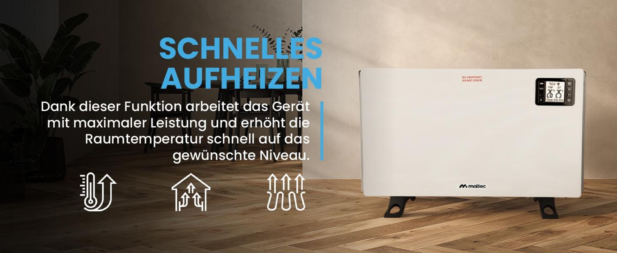 Konvektorheizung Heizung mit Fernbedienung mit Heizstufen 750W/1250W/2000W