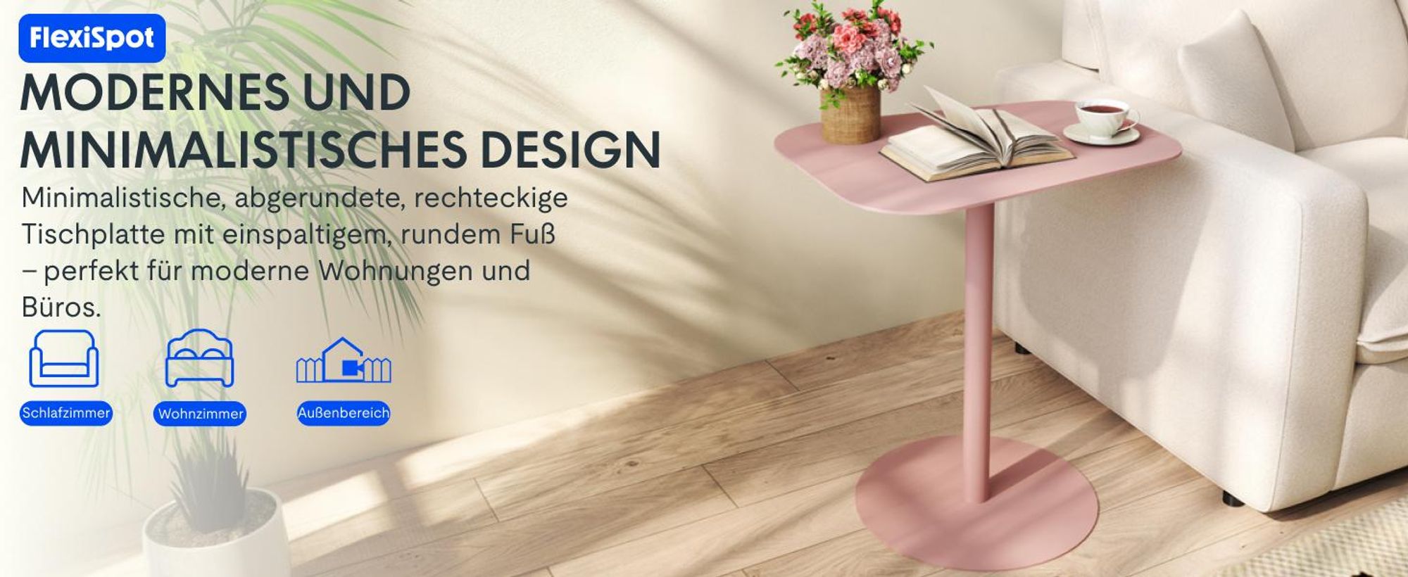 FLEXISPOT Beistelltisch für Sofa, Schlafzimmer, Wohnzimmer, Büro, Beistelltisch, Nachttisch, Couchtisch für kleine Räume, Stahl, 50x38x65cm, Rosa