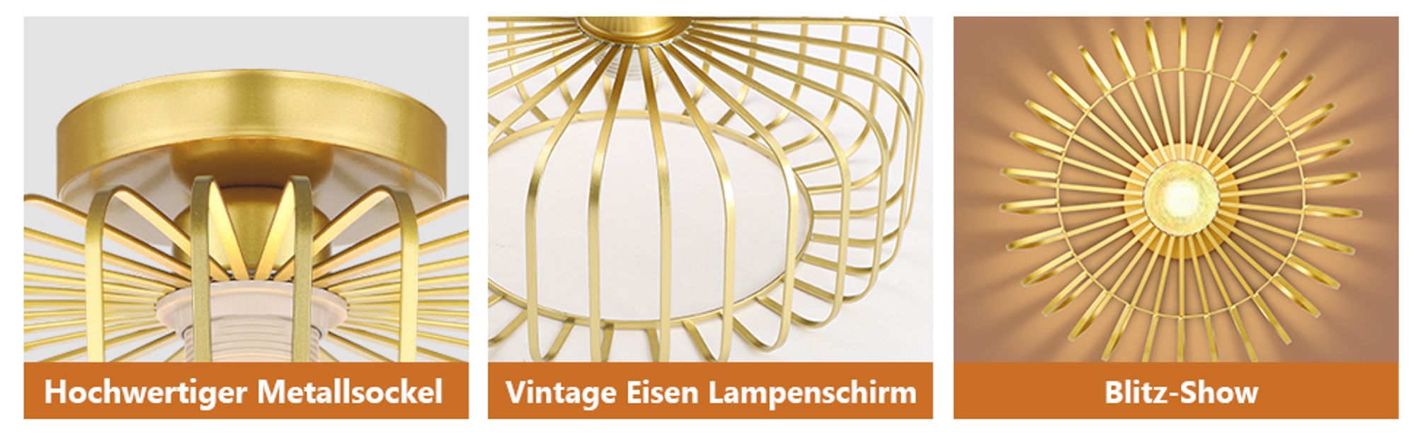 Deckenleuchte Modern Gold Metall Deckenlampe E27 Fassung Runde Lampenschirm mit LED Glühbirne für Wohnzimmer Schlafzimmer Esszimmer Flur
