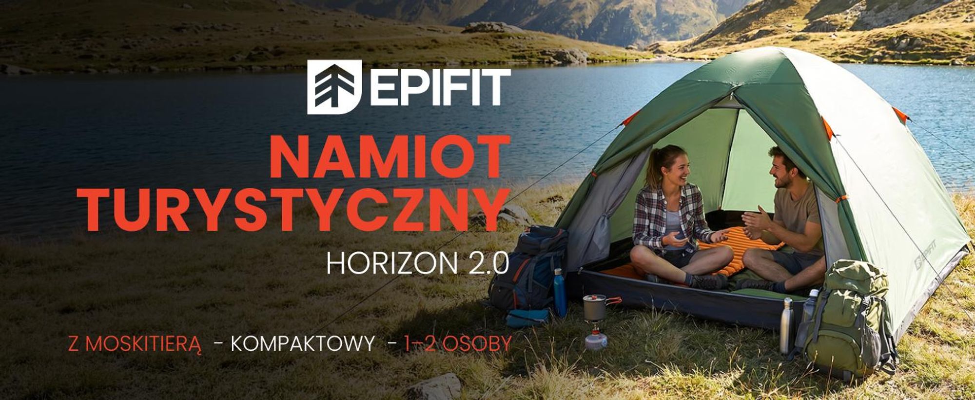 Dwuosobowy namiot turystyczny z moskitierą typu igloo i stelażem z włókna szklanego