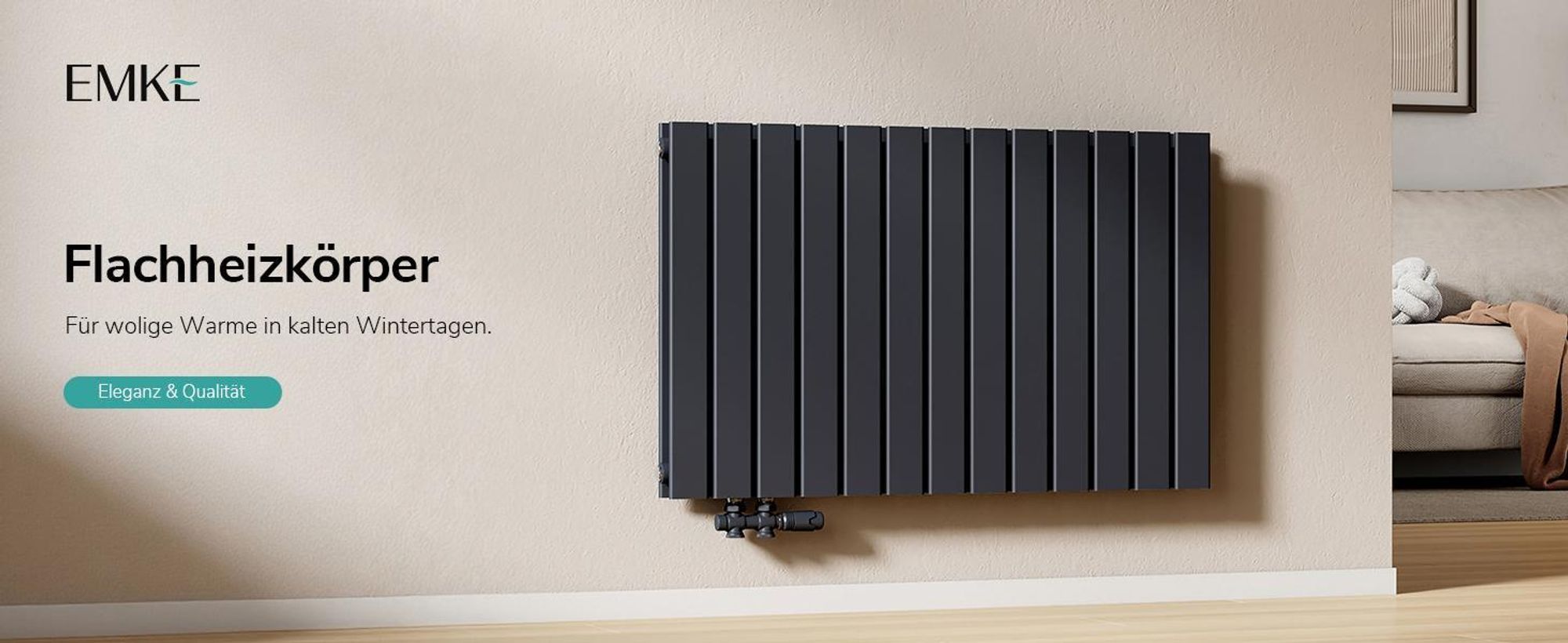 EMKE Design Paneelheizkörper Horizontal 630x616mm 805W Flachheizkörper Anthrazit Heizkörper Doppellagig SPCC-Stahl Seitenanschluss ohne Heizstab