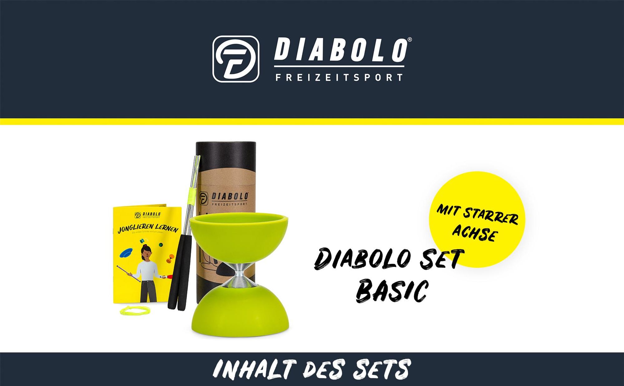 Diabolo Freizeit  Satz Basic mit Kugellagerachse | LED in turkis Lime farbe|Set mit robuster Konstruktion für Anfänger und Fortgeschrittene |