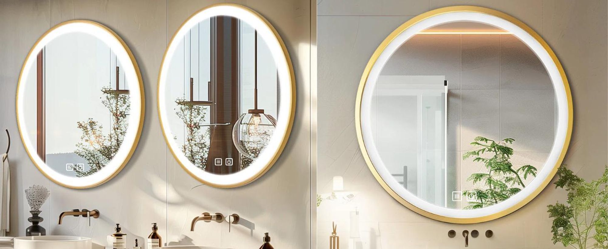 LED Badezimmerspiegel Rund 80 cm – Badspiegel mit LED Beleuchtung, Touch-Schalter, Anti-Beschlag, 3 Lichtfarben, Goldener Rahmen – SAVE HOME