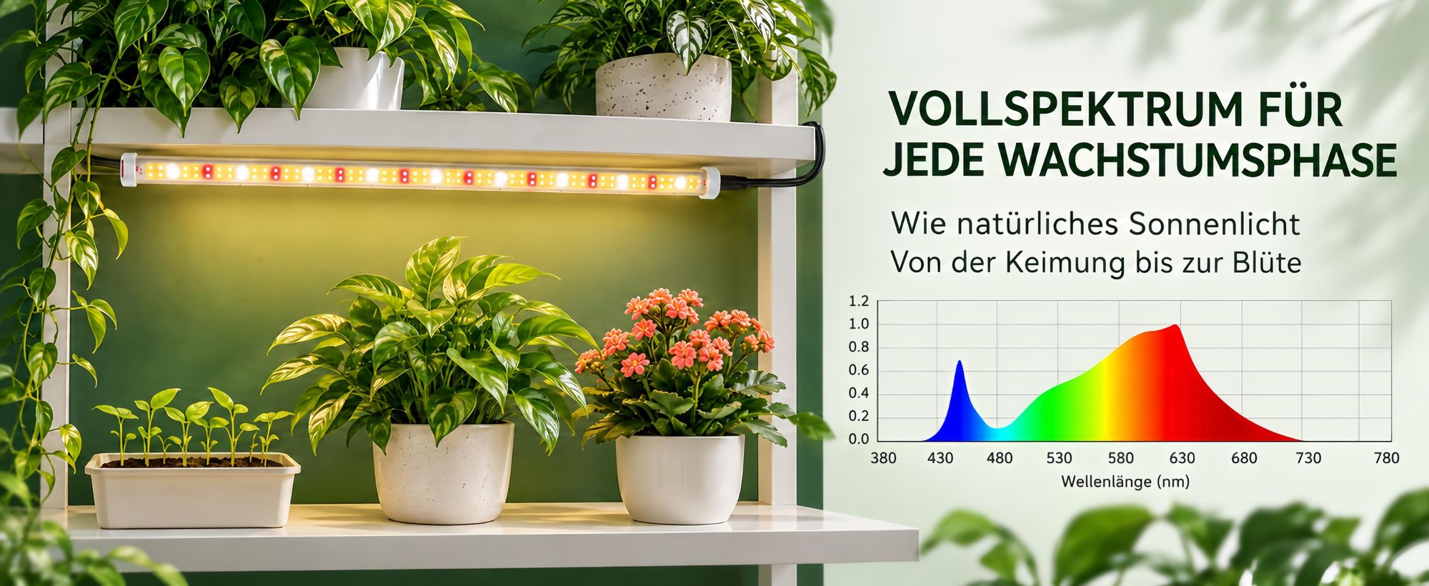 2x 50CM LED Pflanzenlampe Magnetische Vollspektrum,Dimmbar Pflanzenlicht mit Timer,360LEDs,Rot,3000K,5000K,Wachstumslampe Gewächshaus Grow Lampe