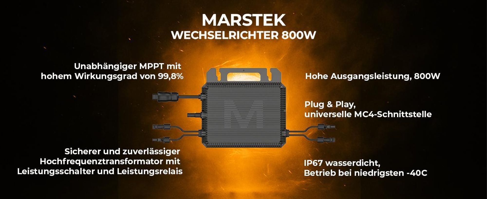 SUNNIVA 920W Balkonkraftwerk BIFAZIAL FULLBLACK komplett Steckdose MARSTEK 800W Wechselrichter, PV Solaranlage 2x 460W Glas Solarmodule, 5m Kabel