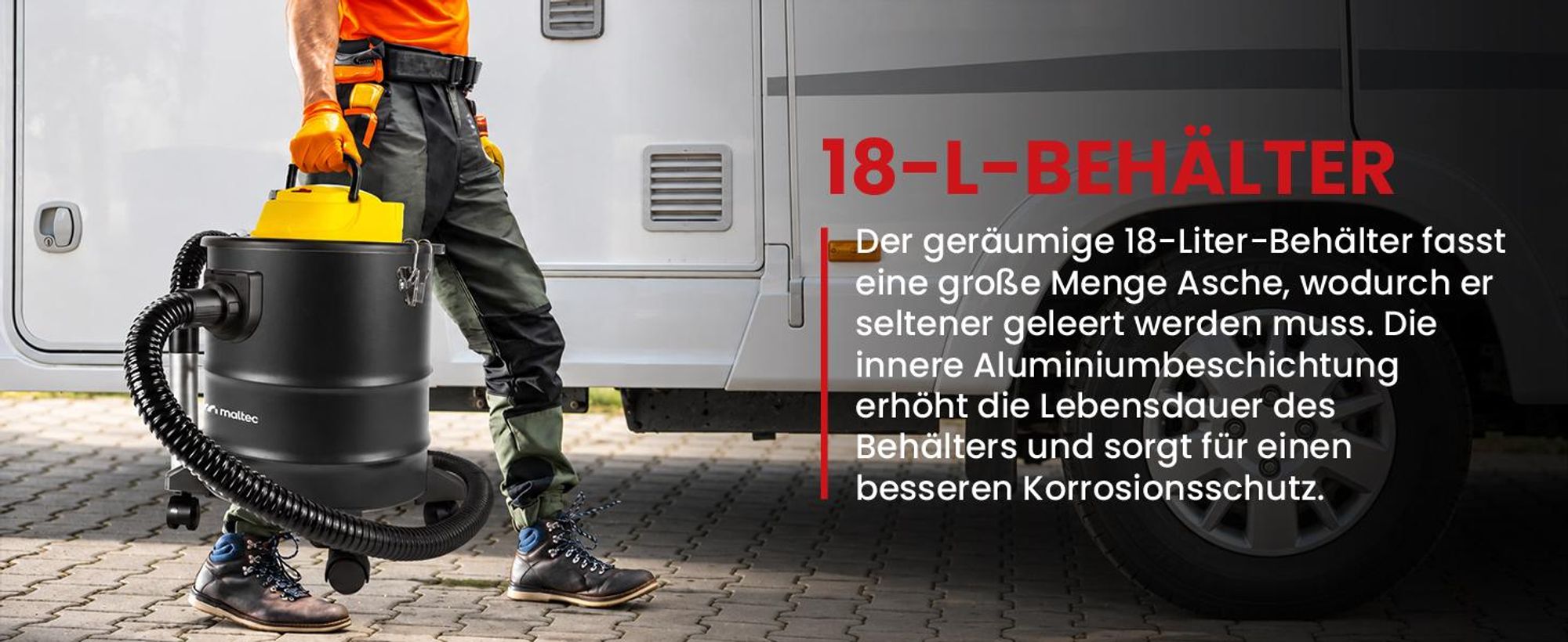 Industriestaubsauger 1800W Aschesauger Kaminsauger MalTec 18 Liter HEPA für Backofen Kamin, Grill Feuerstellen Reinigung im Innen- & Außenbereich