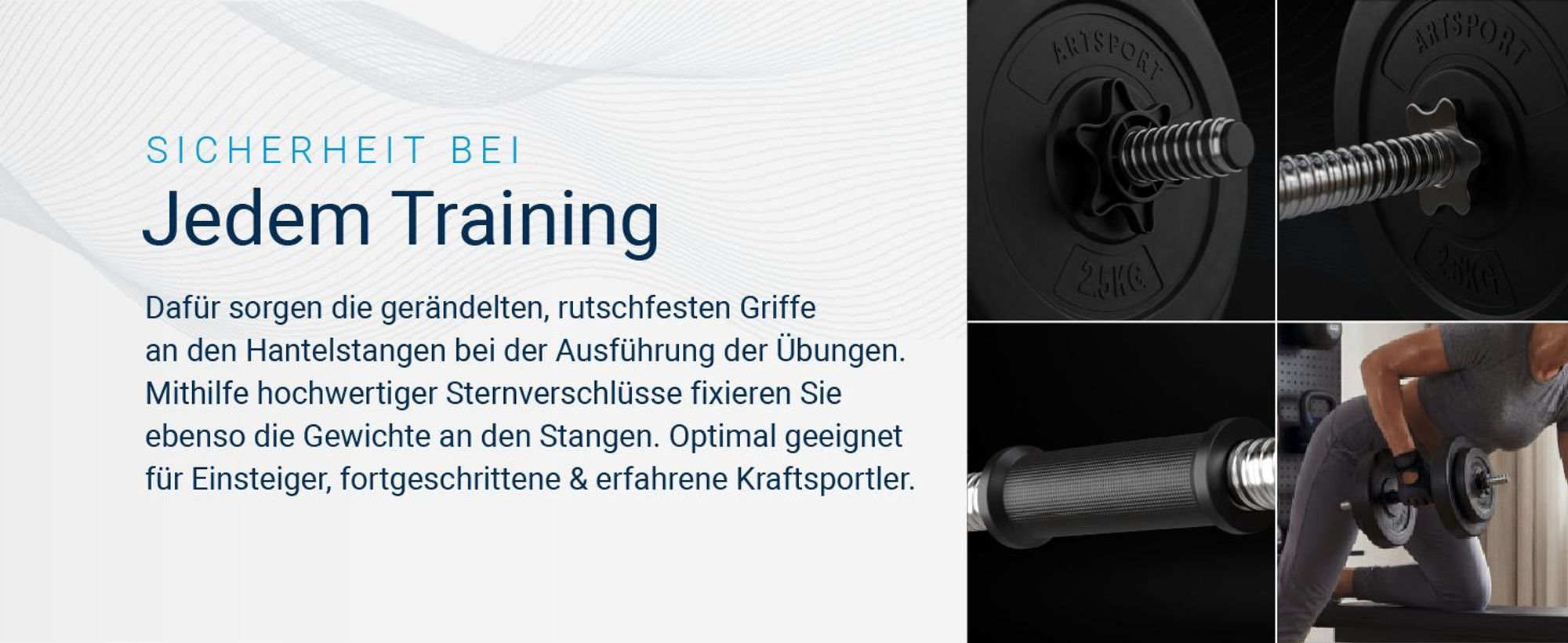 Artsport 3in1 Hantelset mit 2 Kurzhanteln, 1 Langhantel & 1 SZ Curlhantel – 12 Gewichte mit 60kg und Sternverschlüssen – Hantel Set Krafttraining