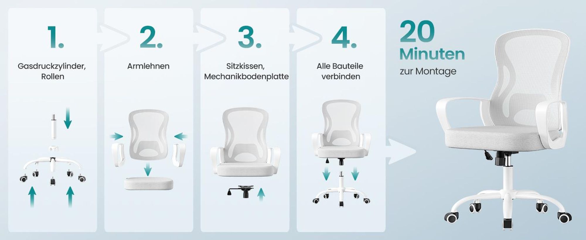 SONGMICS Bürostuhl ergonomisch, Drehstuhl mit Netzgewebe, Schreibtischstuhl mit Lendenstütze, Wippfunktion, Armlehnen, für Arbeitszimmer, Schlafzimmer