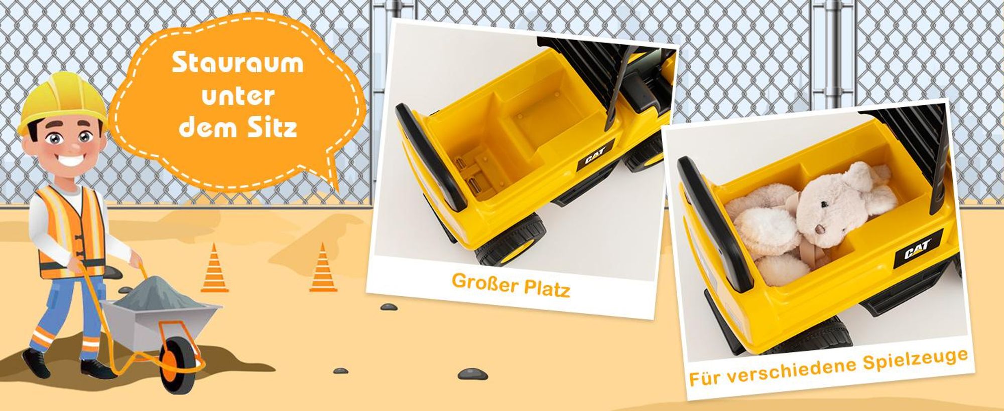 Sitzbagger, Bagger mit Lenkbarer Schaufel & Hupe, Rutschauto mit Stauraum unter Sitz, Aufsitzbagger mit Anti-Rutsch-Räder & Anti-Rollover-Vorrichtung für 1-3 Jahre (Bulldozer)