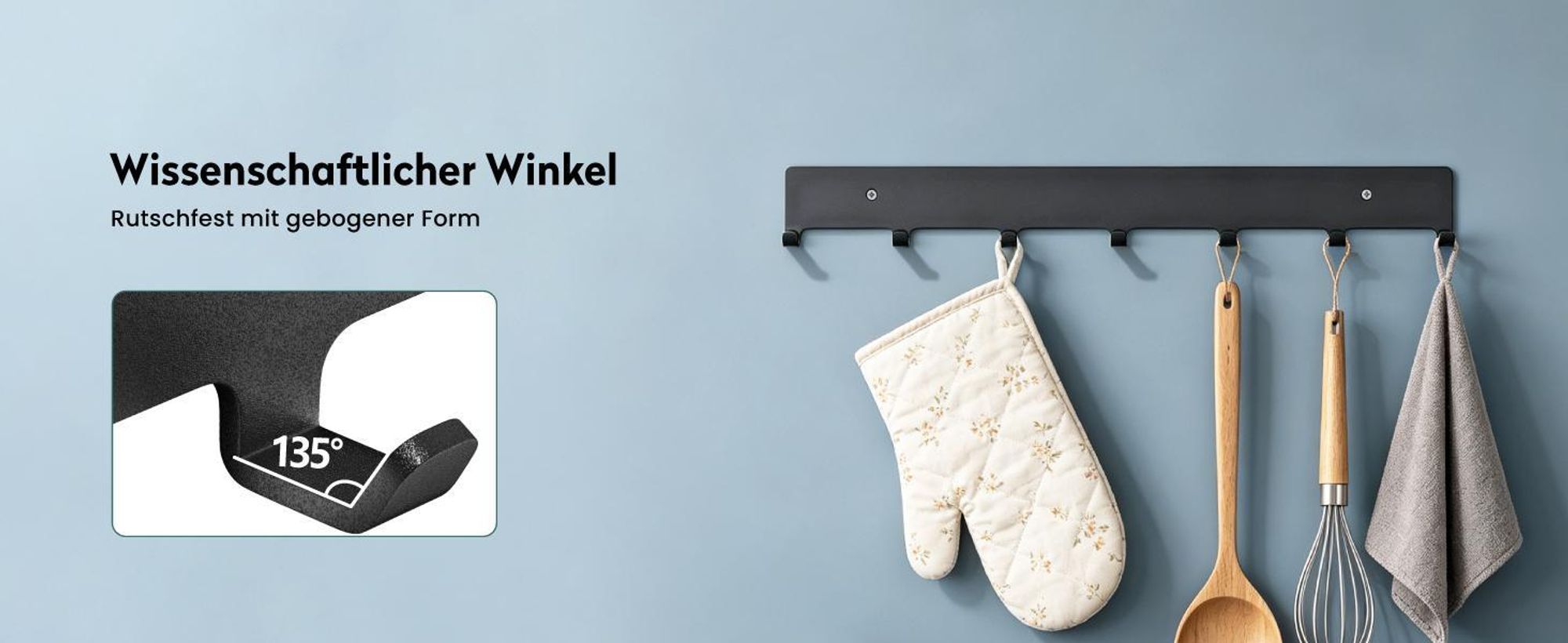 Mai & Mai Kleiderhaken Garderobenhaken zum Bohren oder Kleben, Wandhaken mit 7 Haken, Garderobenleiste Wandgarderobe 50cm Weiß Stalo-17
