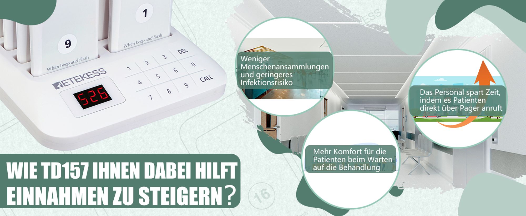 Retekess TD157 Restaurant Pager System, 16 Pager 998 Kanäle für Krankenhaus Restaurant Bar, Kundenrufsystem mit 2 Anrufmodus + Ferngespräch（Weiß）