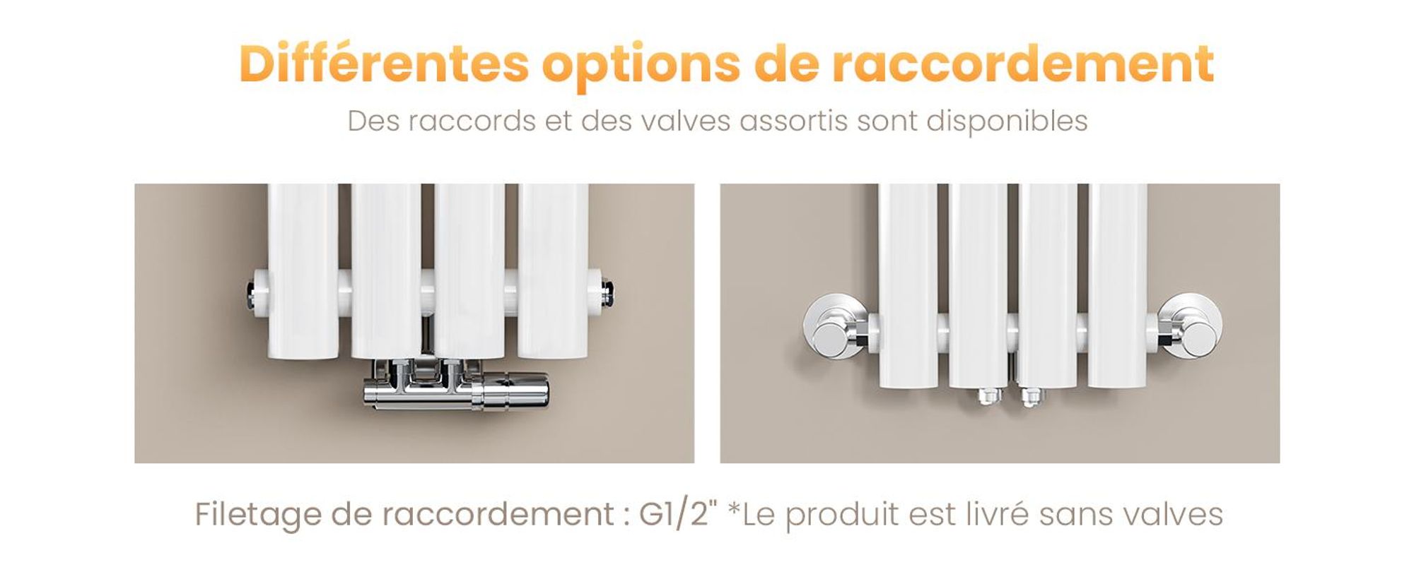 EMKE Radiateur tubulaire design pour eau chaude Raccordement central Vertical Ovale Monocouche 177 Watts 24 cm x 60 cm Blanc sans thermoplongeur