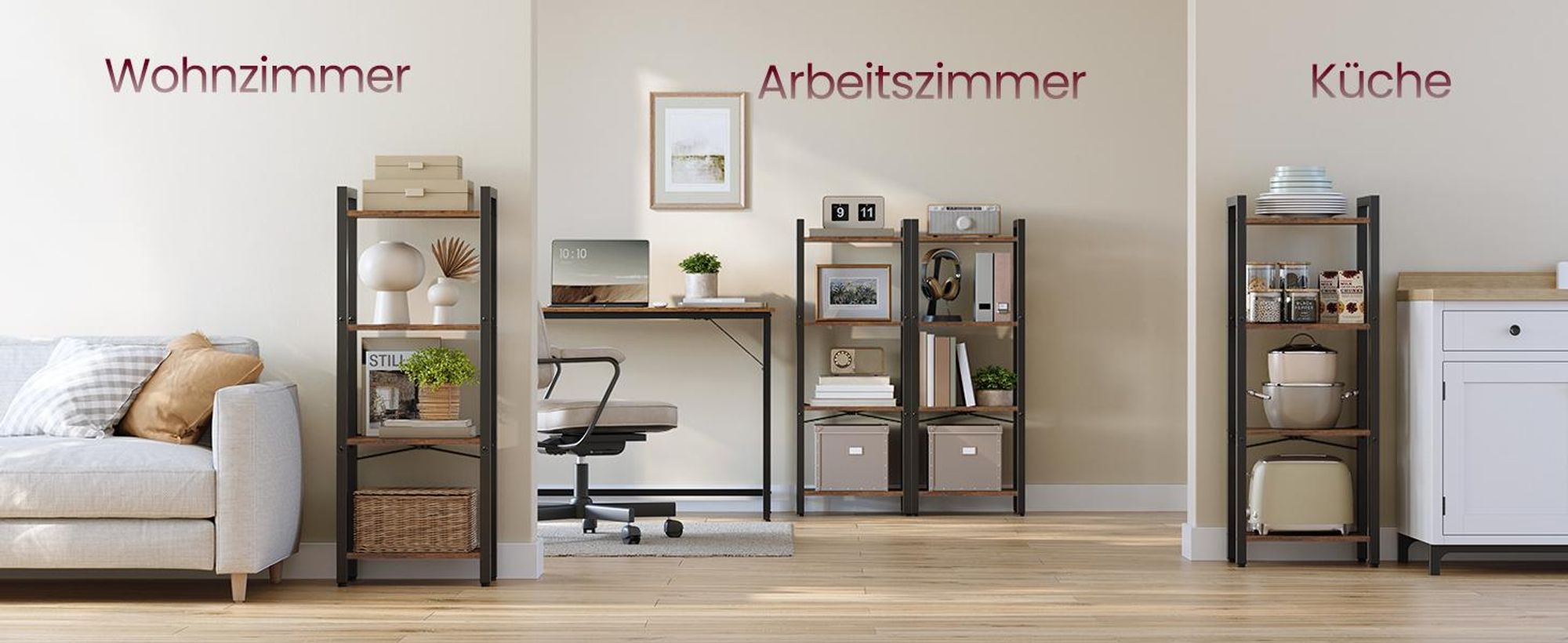 VASAGLE Regal, Standregal mit 4 Ebenen, Bücherregal, 40 x 24 x 107 cm, Aufbewahrungsregal, Stahlgestell, Industrie-Design, für Wohnzimmer, Arbeitszimmer und Flur, vintagebraun-schwarz LLS099B01