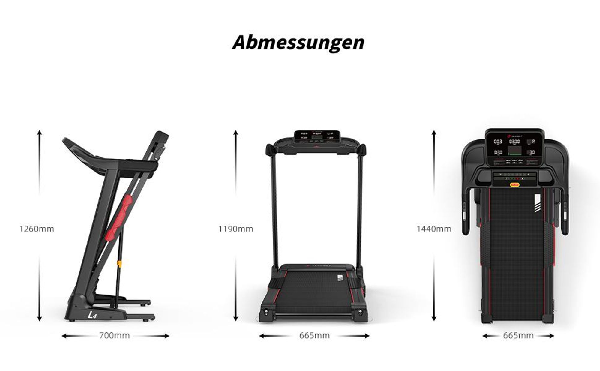 JASPORT L4 Laufband klappbar – 3.0 PS DC-Motor, bis 14 km/h, 3-Stufen Steigung, 1100×430 mm Lauffläche, LED, Bluetooth, App, 100 kg Belastbarkeit