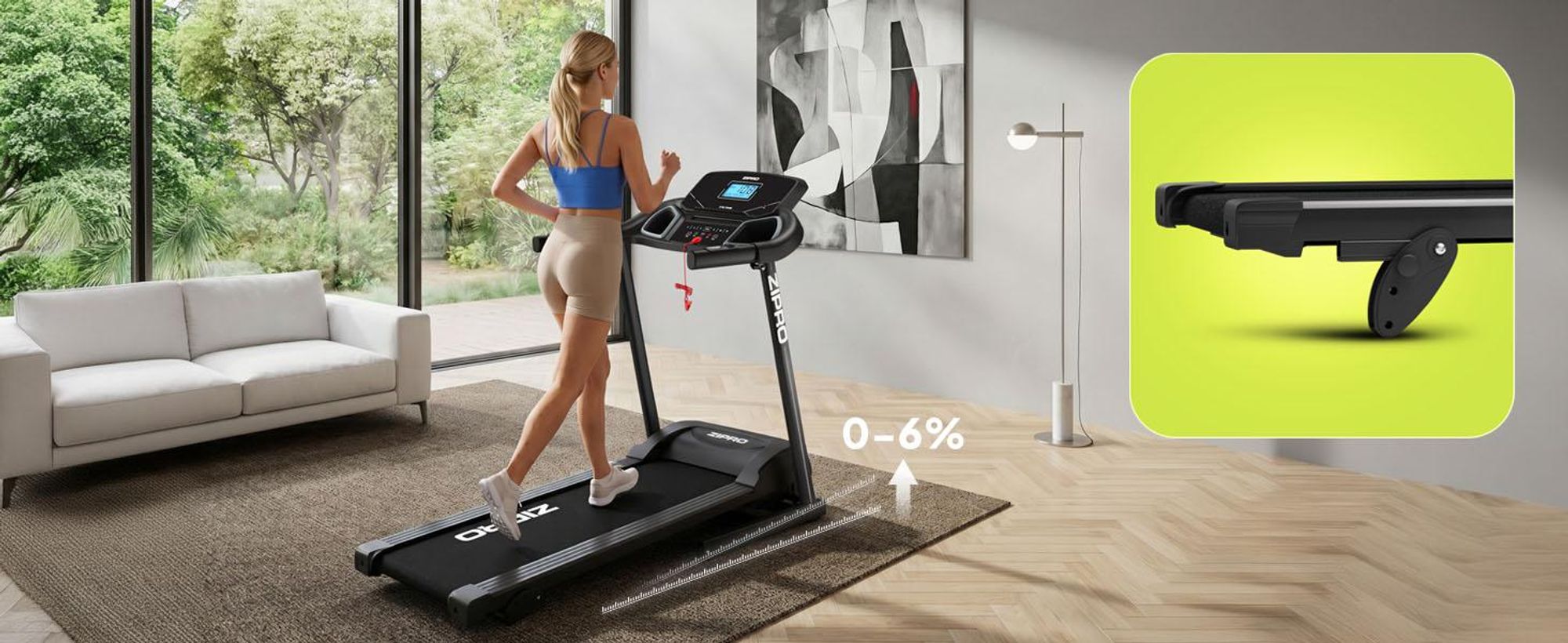 Zipro Laufband Elektrisch Colt – Klappbares Fitnessgerät für Zuhause Bis 12 km/h & 3-Stufen Steigung Leiser Motor mit Dämpfungssystem & Pulsmessung