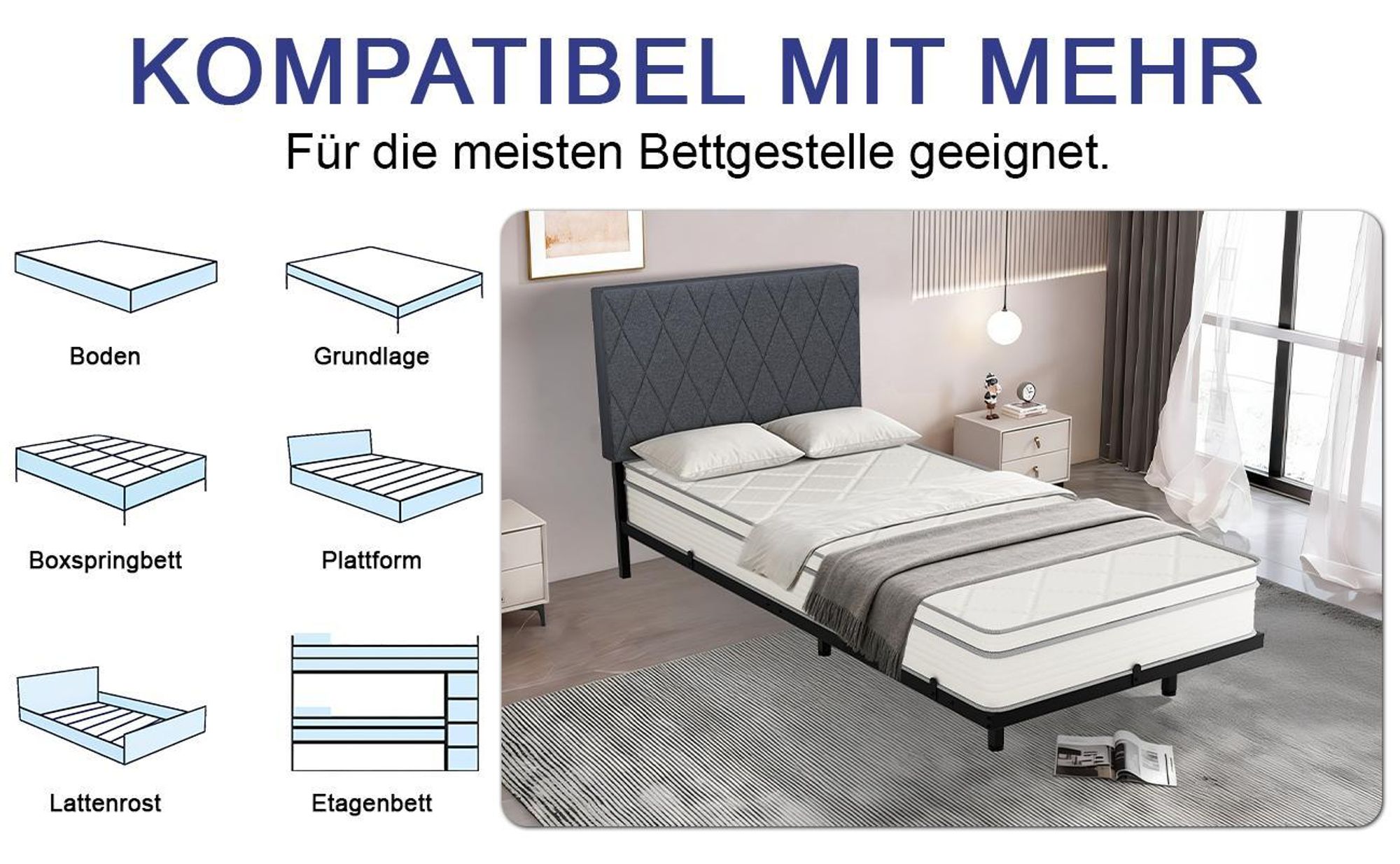 Matratze 90x200 cm, Höhe 25cm,7-Zonen Federkernmatratze , H4, Taschenfederkernmatratze, Premium Taschenfederkern,Matratzen mit Komfortschaum
