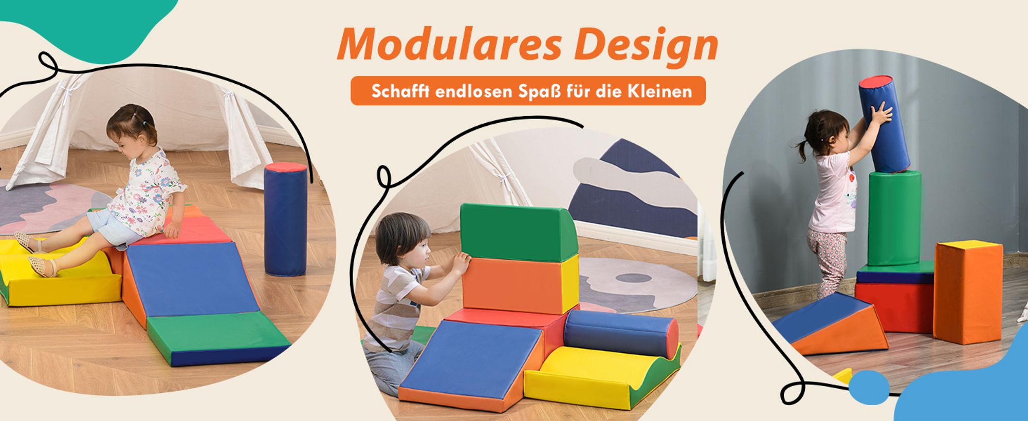HOMCOM 7-tlg. Softbausteine, Bausteinset zum Klettern, Riesenbausteine, Bunt