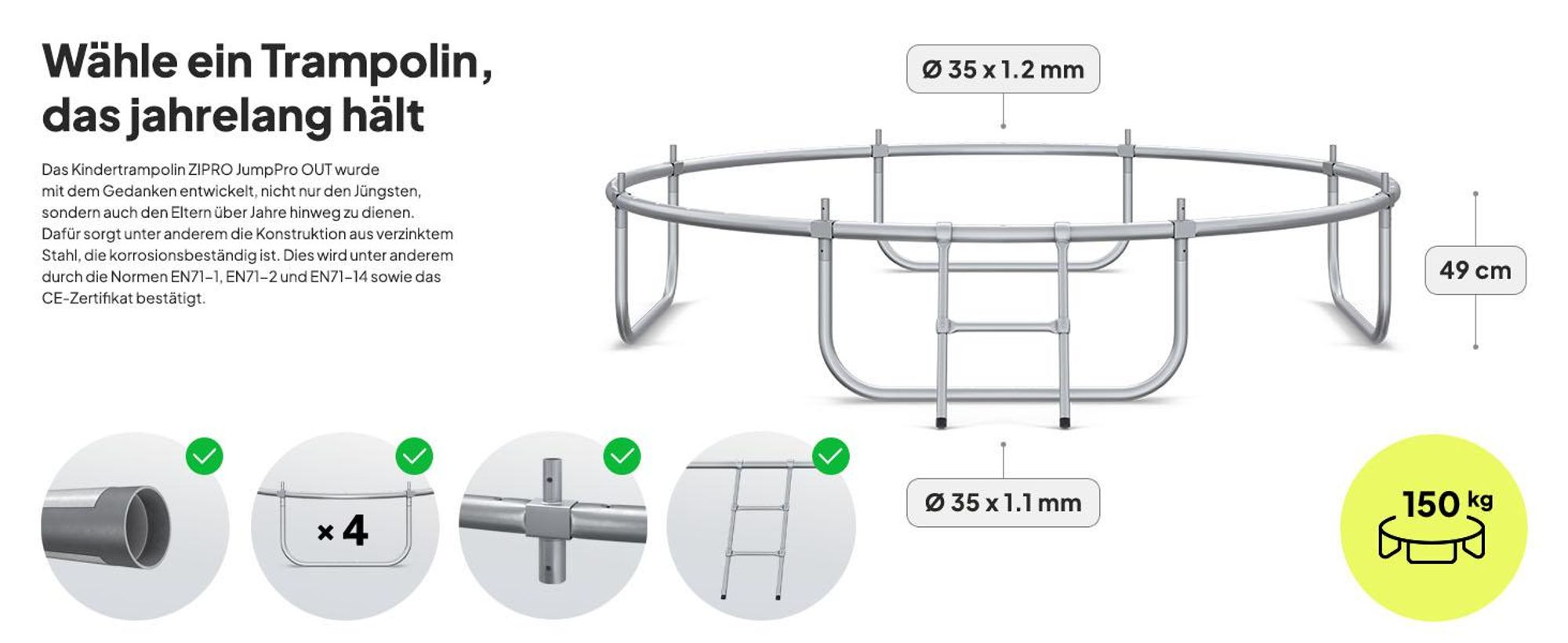 ZIPRO Trampolin Jump Pro Out | 8FT Ø 252 cm | Gartentrampolin Kindertrampolin Komplett-Set inkl. Außennetz, Leiter & Randabdeckung, Outdoor, Grün