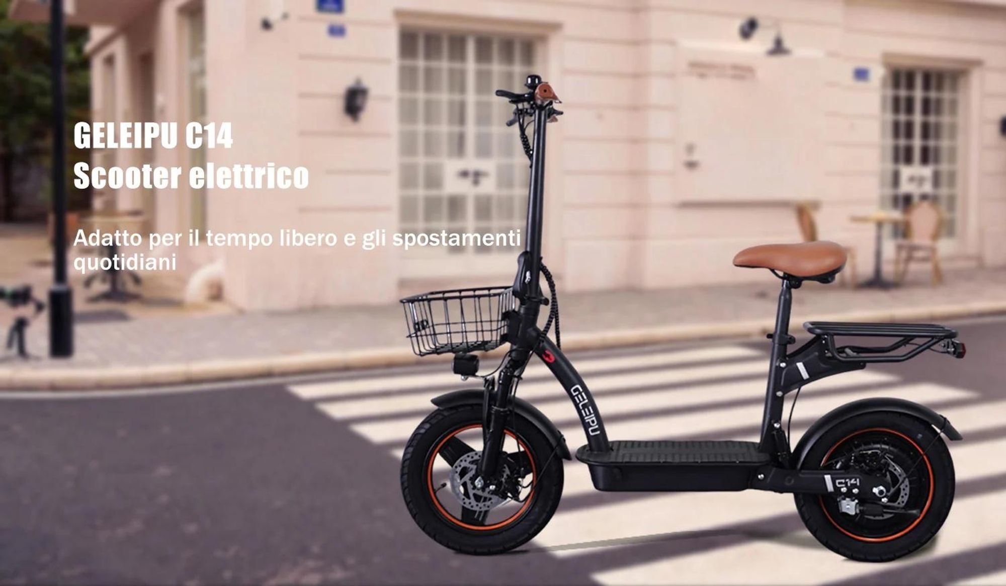 C14 - 48V17.5Ah 14'' Scooter Elettrico con Freno a Disco Meccanico Telaio in Ferro - Nero